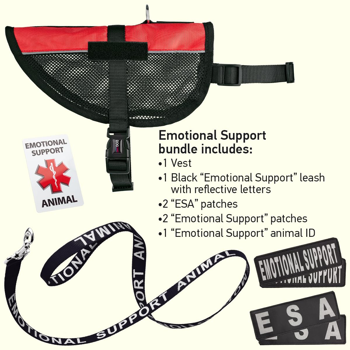 Adjustable Emotional Support Dog Vest Bundle - Service Dog Harness with Reflective ESA Patches, Leash & ID Card for Anxiety Relief | Perfect for Therapy Dogs, Travel & Public Spaces