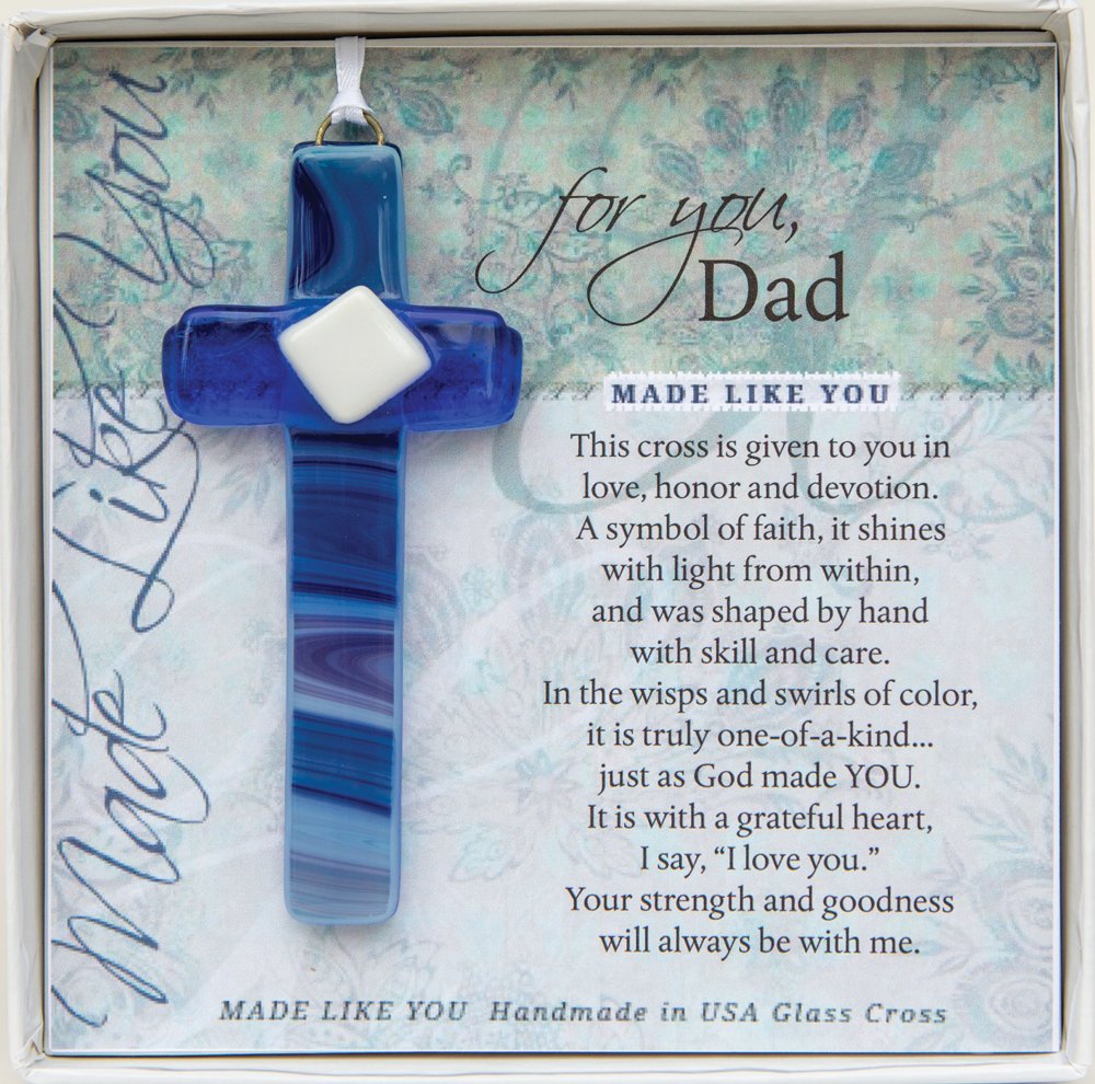 **Handmade in USA Glass Cross with Poem - Sentimental Gift for Dad from Daughter or Son - Perfect for Father's Day, Christmas, Birthday - Thoughtful Present for Dad Who Has Everything - Ideal for Home Decor, Office Desk, or Prayer Space**