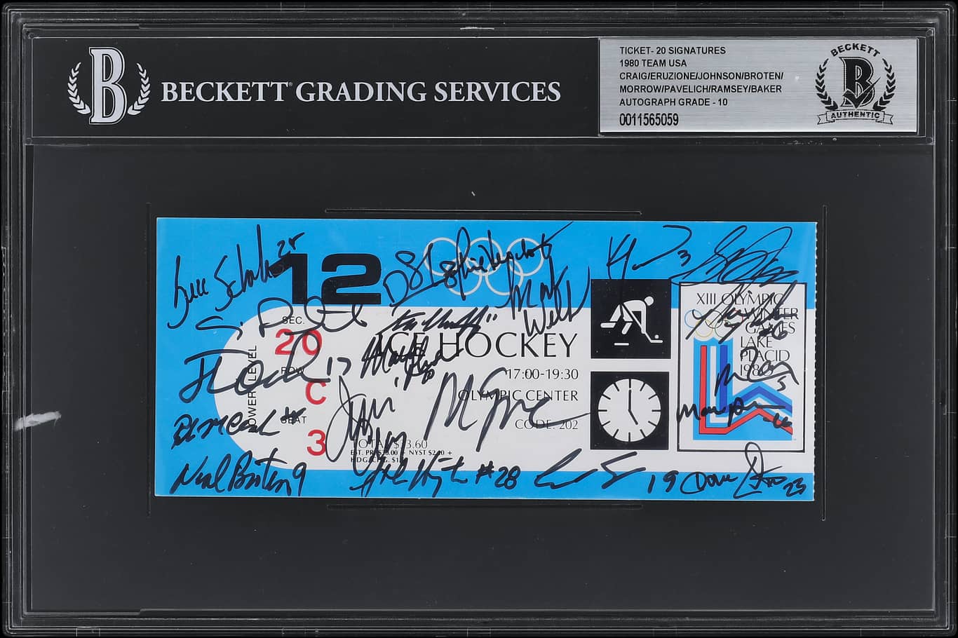 1980 USA Hockey Team Signed Sweden Game Ticket - February 12, 1980 - BAS Auto 10 Certified - Olympic Collectible Memorabilia for Sports Fans & Historians