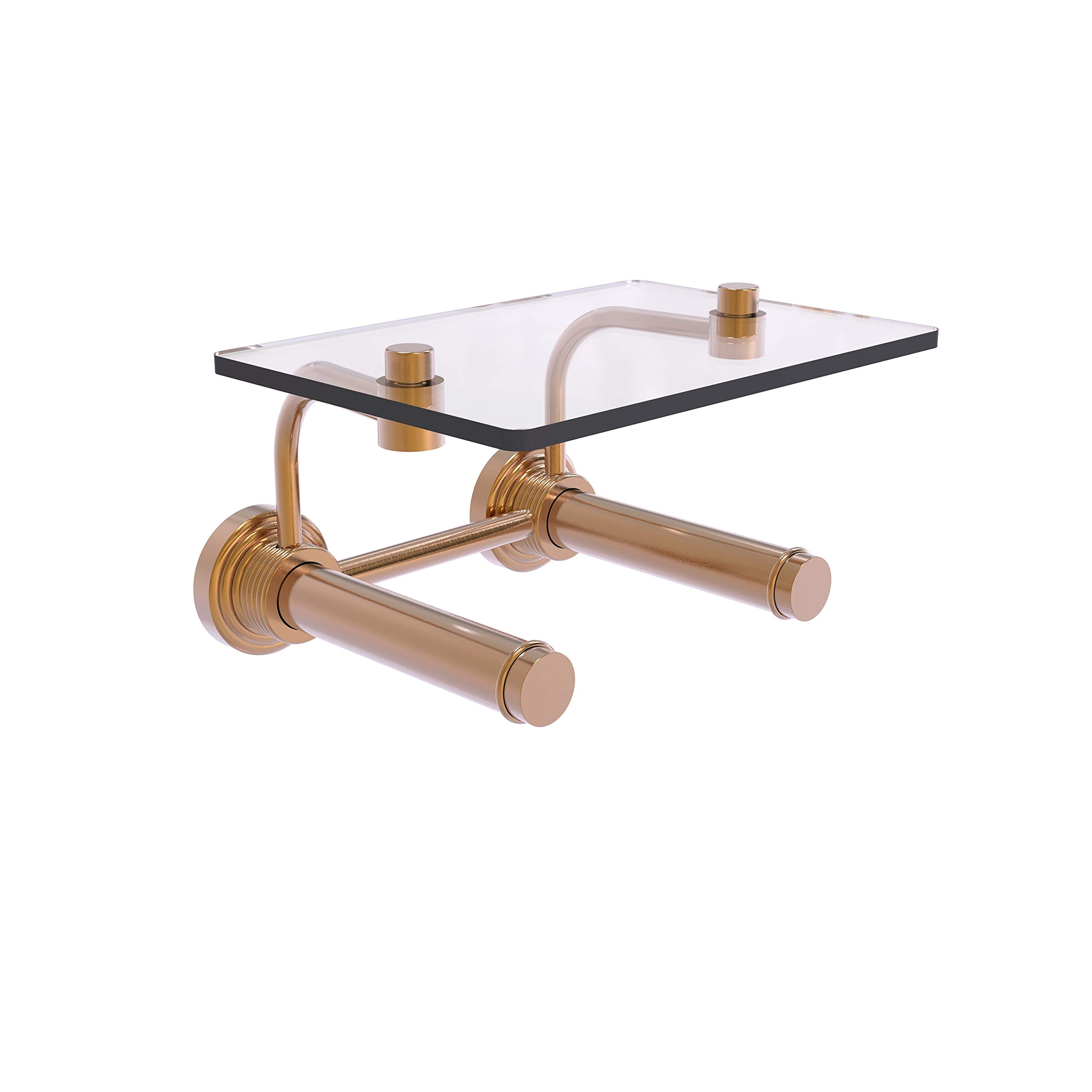 Allied Brass WP-24-2S Waverly Place 2-Roll Glass Shelf Toilet Paper Holder in Brushed Bronze - Bathroom Tissue Dispenser for Modern and Traditional Homes