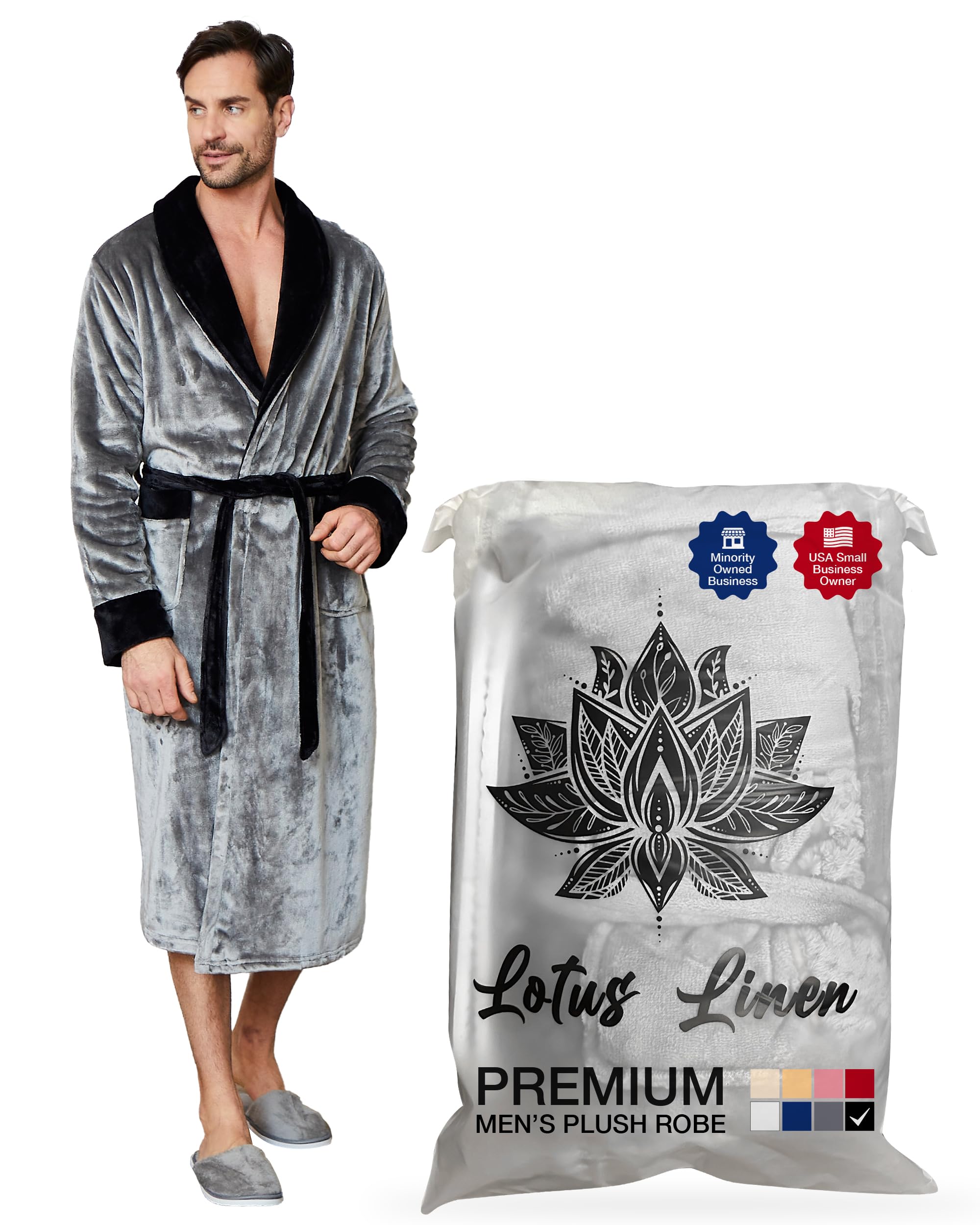 Luxury Men's Plush Hooded Bathrobe - Soft Long Linen Robe for Men, Perfect for Spa, Lounge & Relaxation at Home