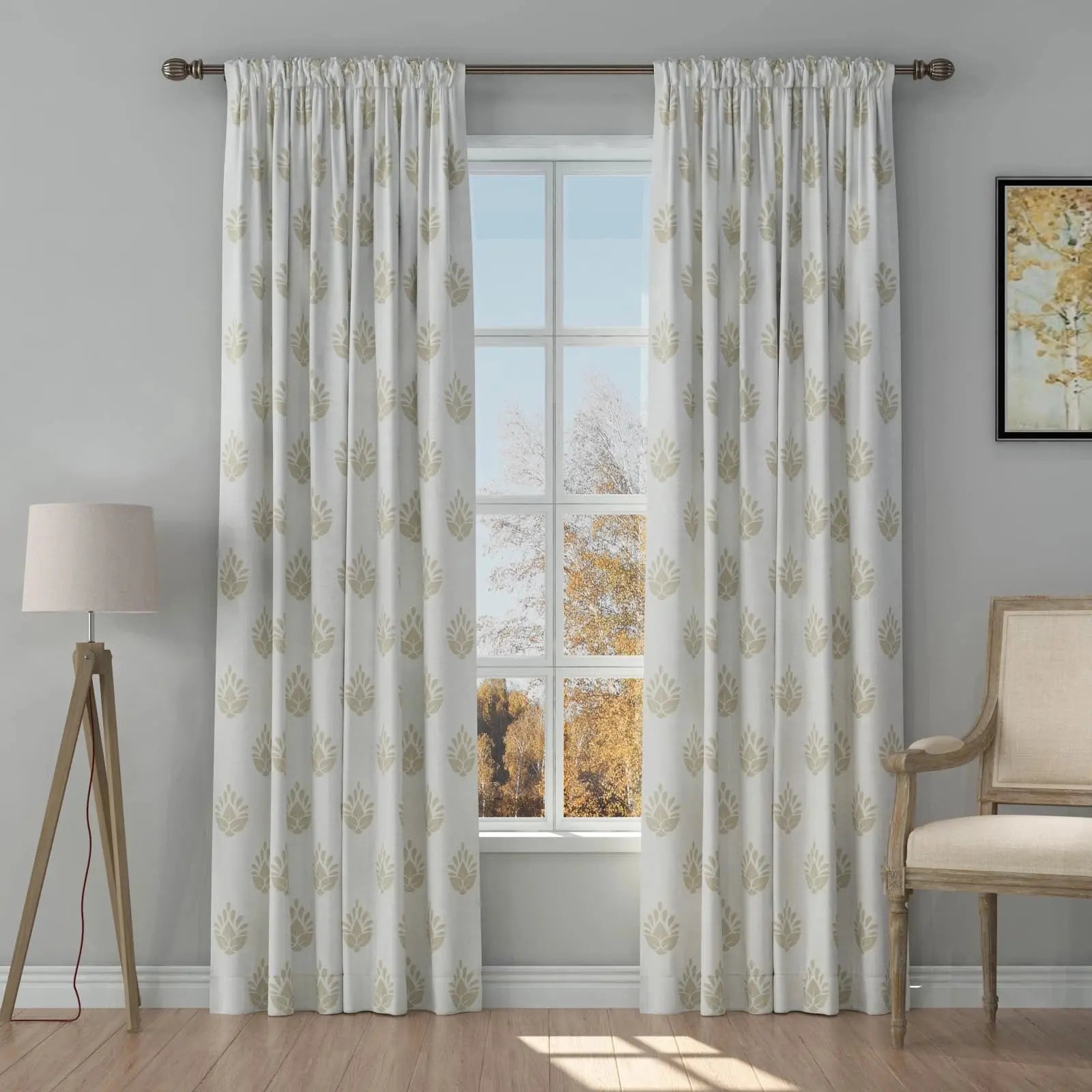 Stefana Silver Print Linen Curtains - Soft Top Blackout Drapes for Living Room & Bedroom Window Treatments