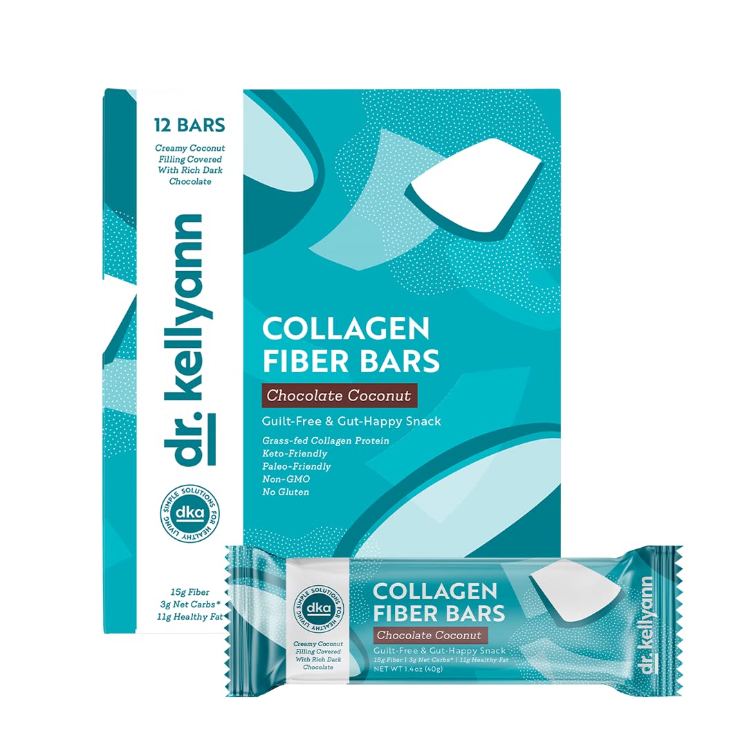 Dr. Kellyann Keto Collagen Fiber Bar - 12 Pack | High Fiber Low Carb Snack Bars | Gluten Free, Keto & Paleo Friendly | Perfect for Weight Loss, On-the-Go Energy & Healthy Lifestyle