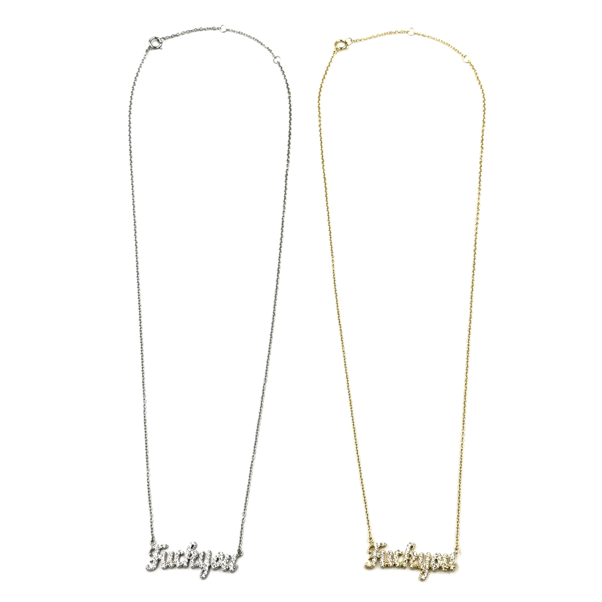 Ashley Gold Sterling Silver CZ 'F U' Slogan Necklace - Trendy Statement Jewelry for Women, Perfect for Parties & Gifts