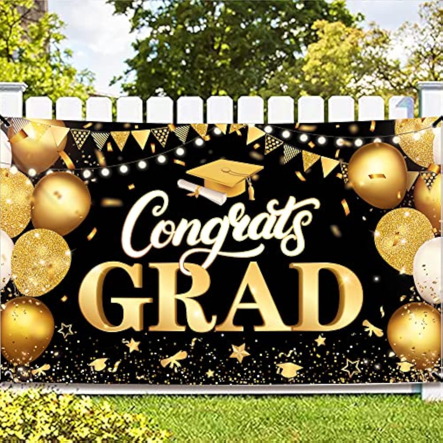 KatchOn Extra Large Congratulations Graduation Banner - 72x44 Inch Black & Gold Class of 2025 Decor | Graduation Party Decorations for High School & College Ceremonies | Perfect for Graduation Photos, Backdrops & Celebration Events