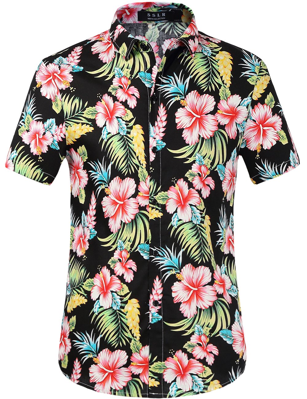 Men's Hawaiian Shirt - SSLR Casual Short Sleeve Button Down Shirt for Summer, Beach, Luau & Tropical Vacation | Lightweight Breathable Fabric