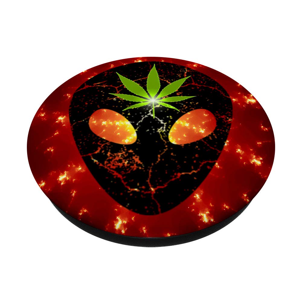Alien Face & Cannabis Leaf on Fire Design T-Shirt - Unique Graphic Tee for Stoner Gifts, Weed Lovers & 420 Apparel - Perfect for Parties, Festivals & Casual Wear