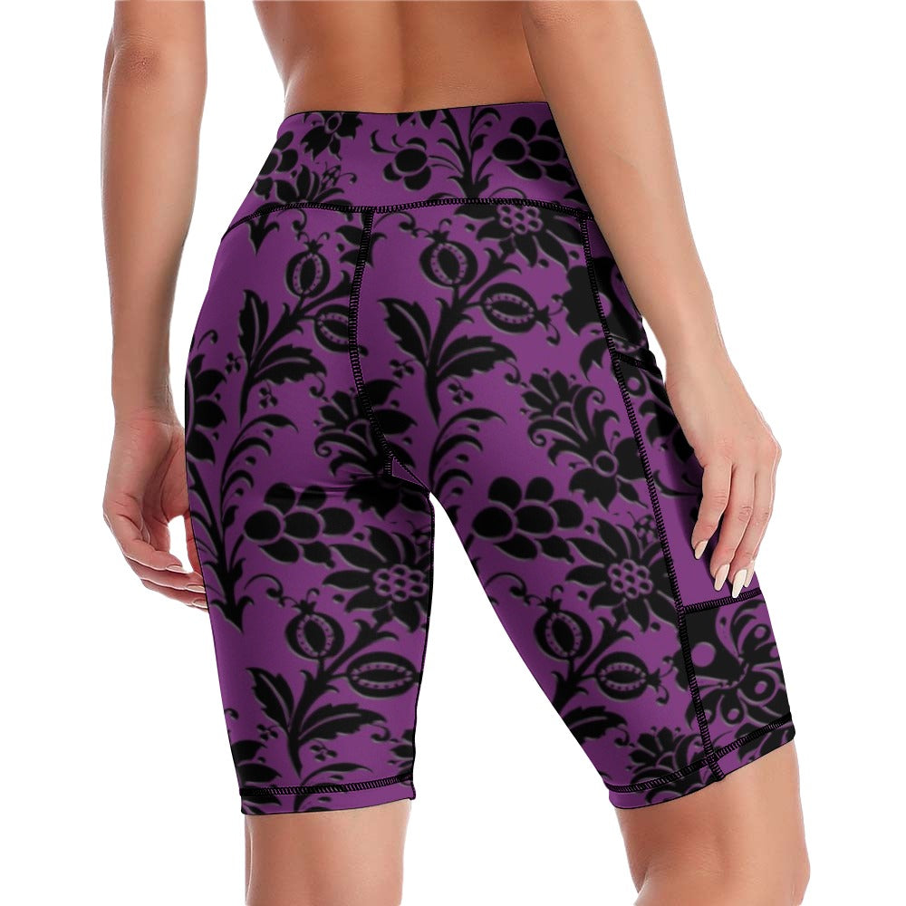 Black Floral Print Comfortable High-Waisted Yoga Shorts for Women - Perfect for Gym, Running, Pilates & Lounge Wear