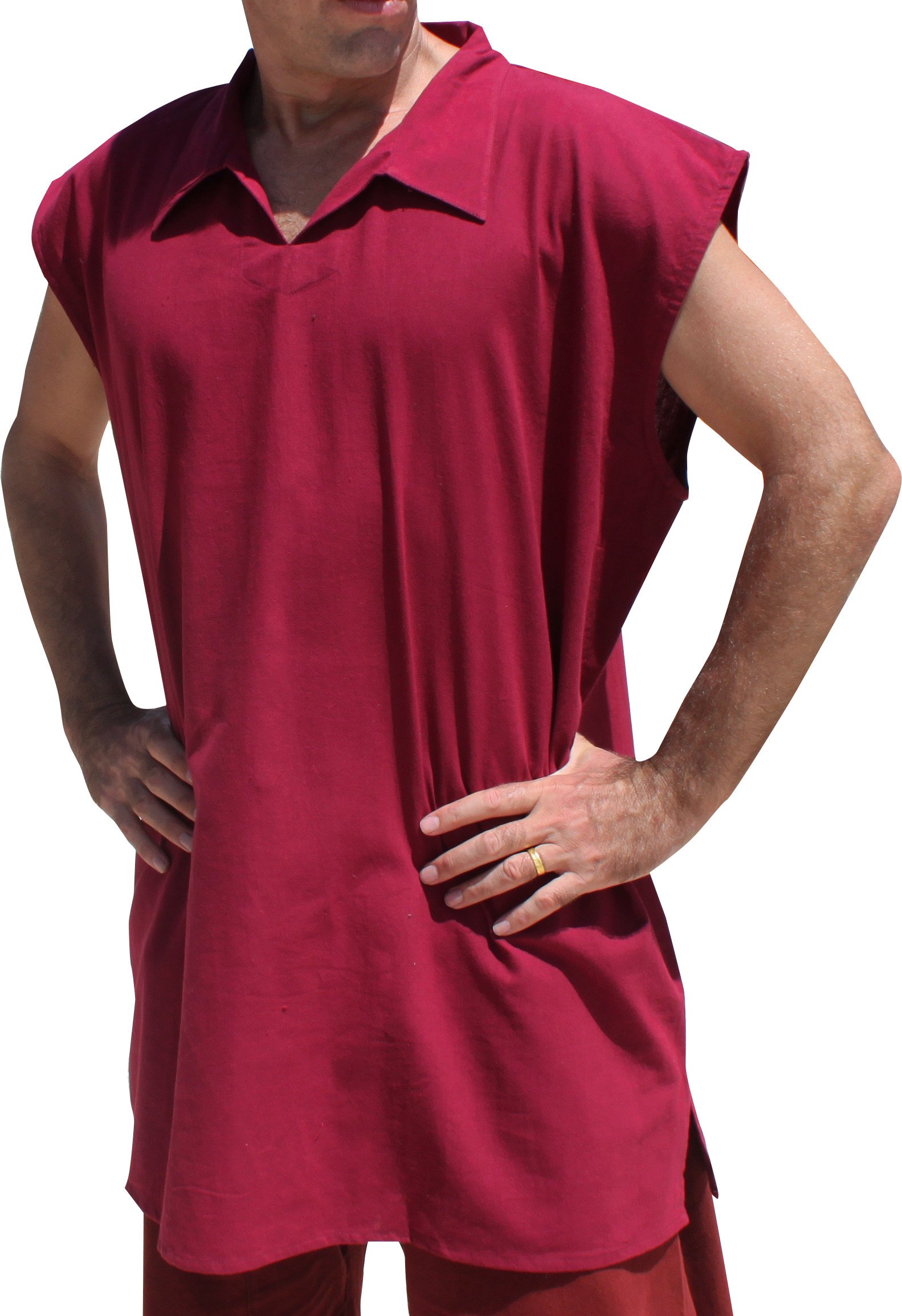 Men's Long Sleeveless Renaissance Poets Collar Cotton Shirt - Plus Size for Historical Reenactment & Medieval Costume Parties