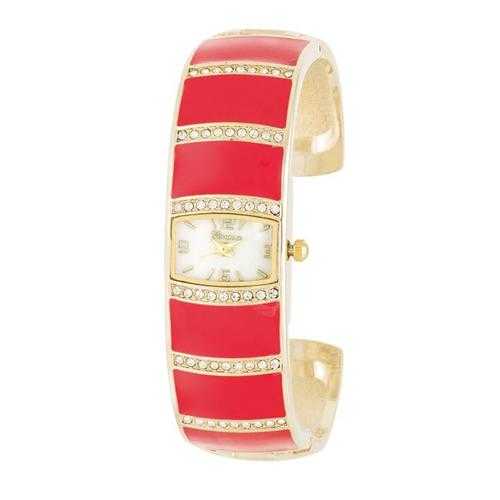 Luxury Gold Cuff Watch with Swarovski Crystals - Elegant Pink Bracelet Watch for Women | Perfect for Parties, Weddings & Special Occasions