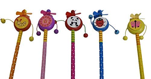 KINGSMAN STORE 6-Pack Wooden Cartoon Animal Pencils with Rattle - Fun Educational Writing Tools for Kids - Colorful 8.5 Inch Pencils for School, Drawing & Playtime
