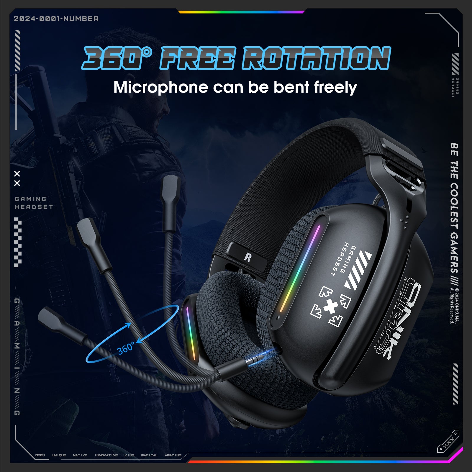 ONIKUMA GT808 Wireless Gaming Headset with Bluetooth & 2.4G Dual Mode, Lightweight Over-Ear Headphones for PC, PS4, Xbox - Perfect for Esports, Streaming & Long Gaming Sessions
