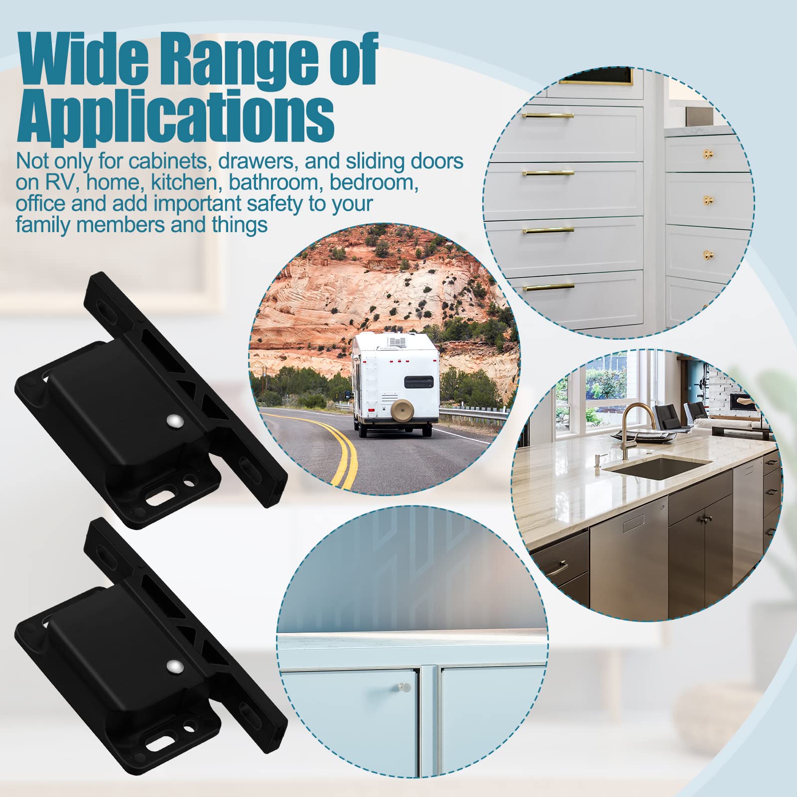 20 Pcs RV Drawer Latches & Catches - 10 LB Pull Force Cabinet Latch Grabber - RV Cabinet Lock & Camper Door Latch Replacement - Push Catch Latch with Mounting Hardware - Perfect for RV, Camper, Home & Office Storage Solutions