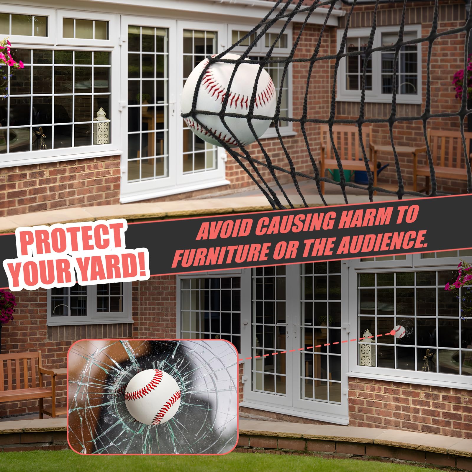 Heavy Duty Storgem Baseball Softball Backstop Net - Professional Knotless Sports Barrier Netting for Playing Field, Backyard, Garage & Training Practice
