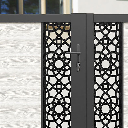 Classic Aspen Straight Top Driveway Gate in Light Stone with Middle Screen - Premium Outdoor Driveway Entrance for Homes and Estates
