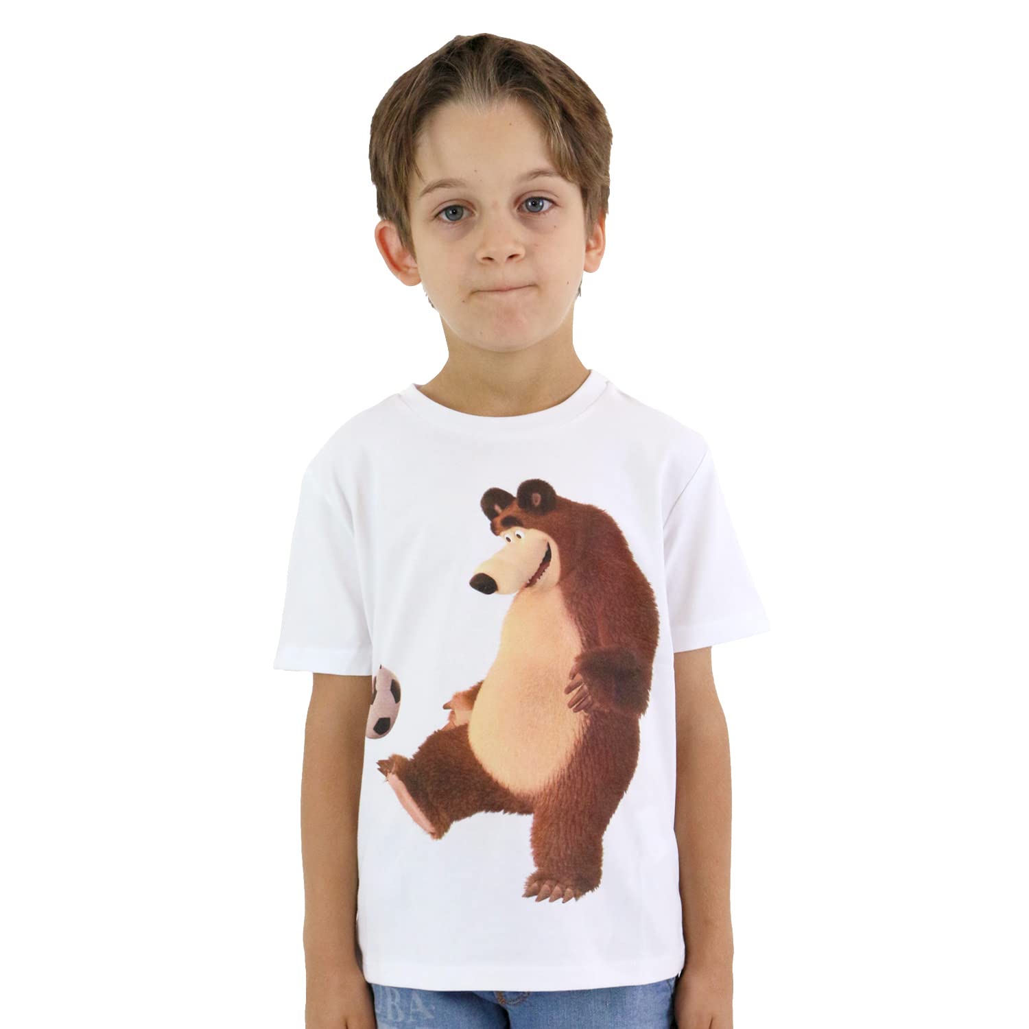 Masha and the Bear Baby Boys' Short Sleeve Crew Neck T-Shirt - White, 3T - Cute Cartoon Character Outfit for Playdates & Preschool