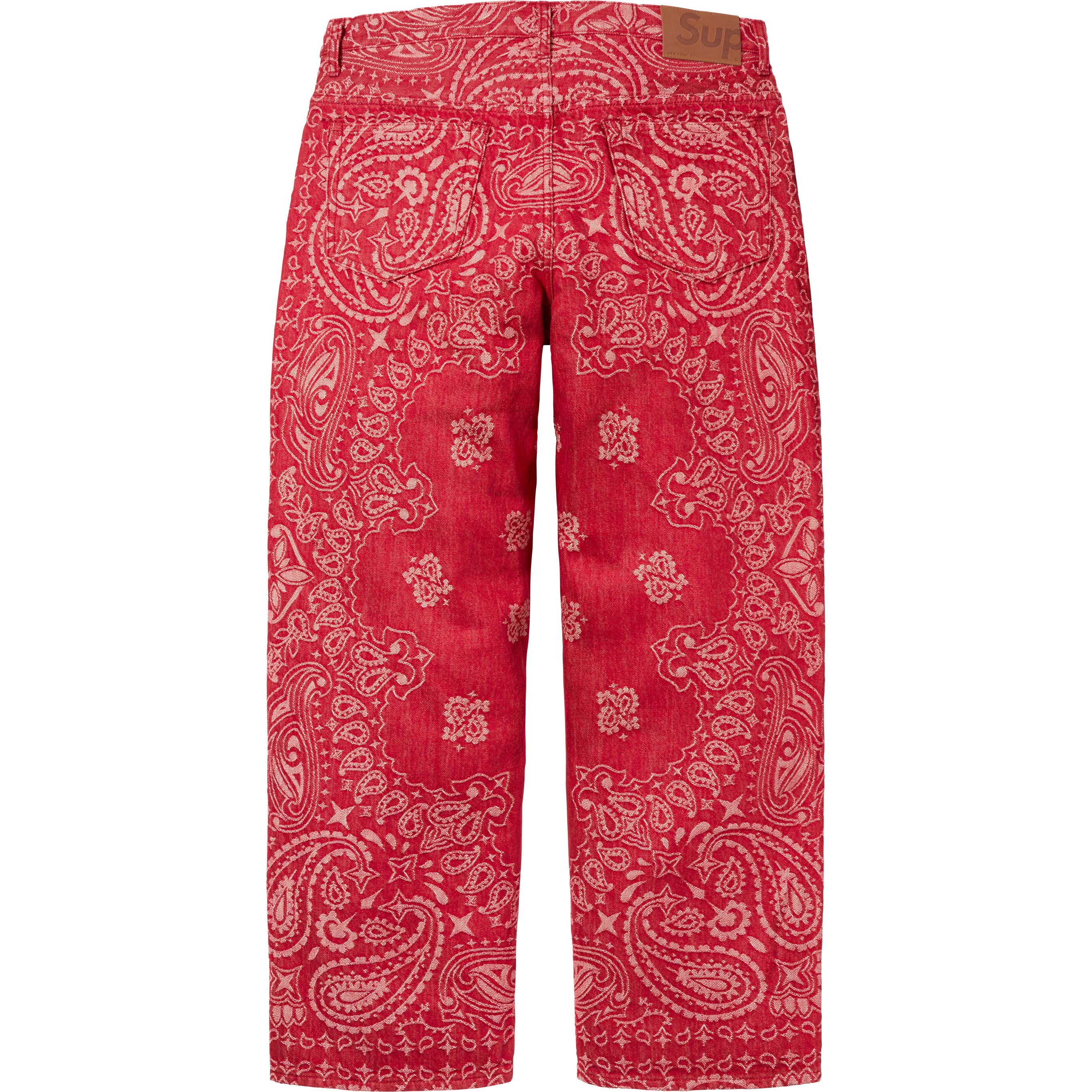 Supreme Jacquard Bandana Baggy Jeans for Men - Red Distressed Denim Pants for Hip Hop Streetwear & Casual Outfits