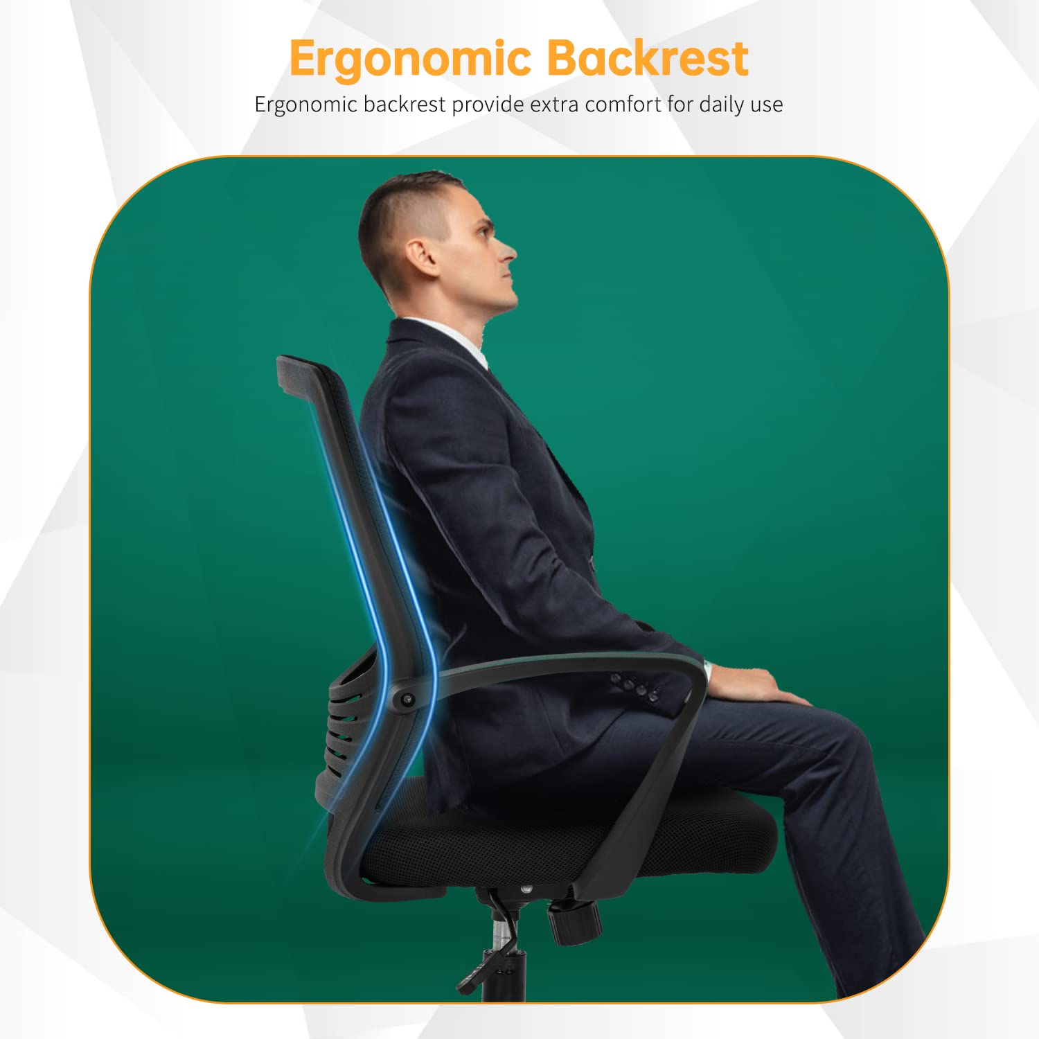 Ergonomic Office Chair with Lumbar Support - Adjustable Height Mesh Computer Desk Chair, Rolling Swivel Task Chair for Home & Office Comfort (Black) - Perfect for Long Work Hours, Gaming, and Remote Work