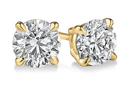 14K Yellow Gold Round Diamond Stud Earrings - 0.35 Carat Total Weight, I1 Clarity, Prime Quality Jewelry for Women - Perfect for Everyday Wear, Gift Giving & Special Occasions