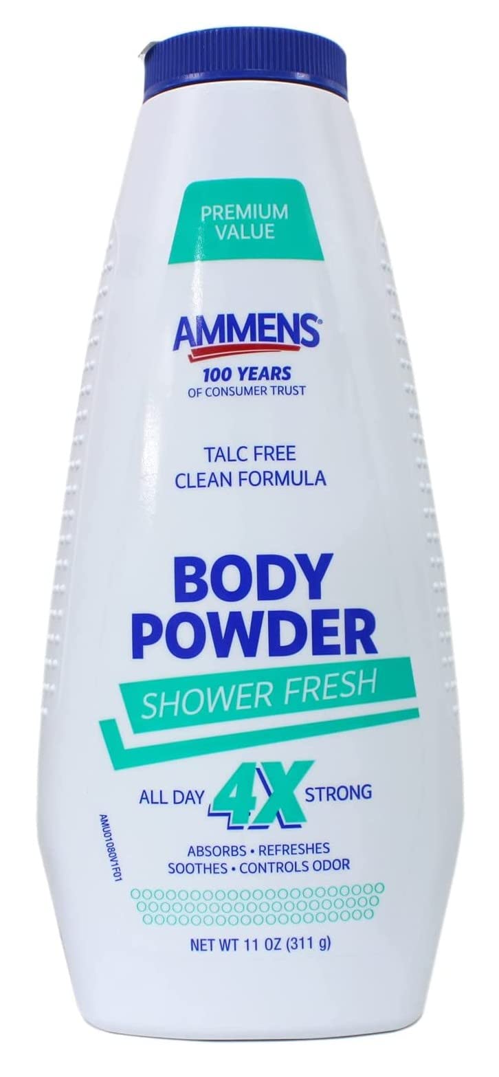 Ammens Medicated Powder Shower Fresh 11 oz (Pack of 2) - Talc-Free Body Powder for Men & Women, Absorbs Moisture & Prevents Chafing - Ideal for Post-Shower, Gym & Outdoor Activities