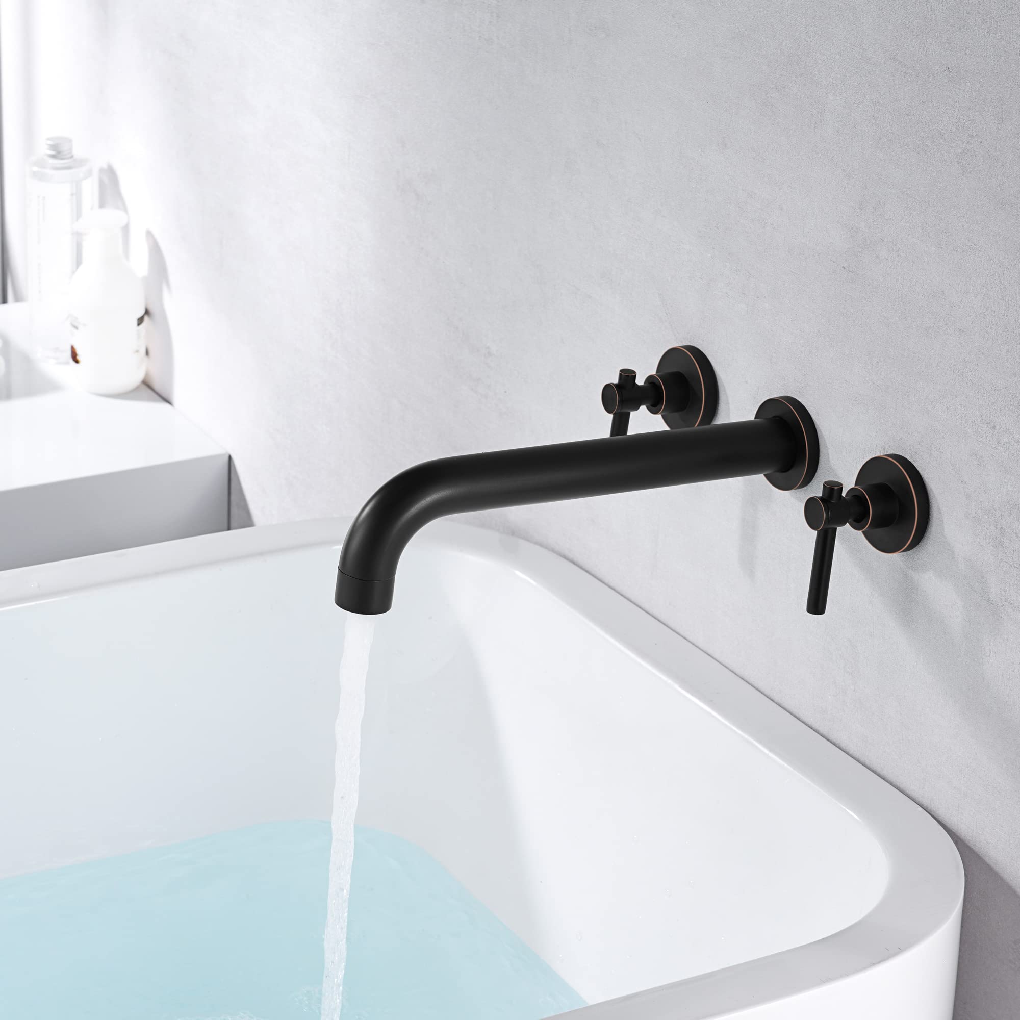 Sumerain Oil Rubbed Bronze Wall Mount Bathtub Faucet Set with Two Handles and Rough-in Valve - Perfect for Modern Bathroom Renovation and Spa-Like Soaking Experience
