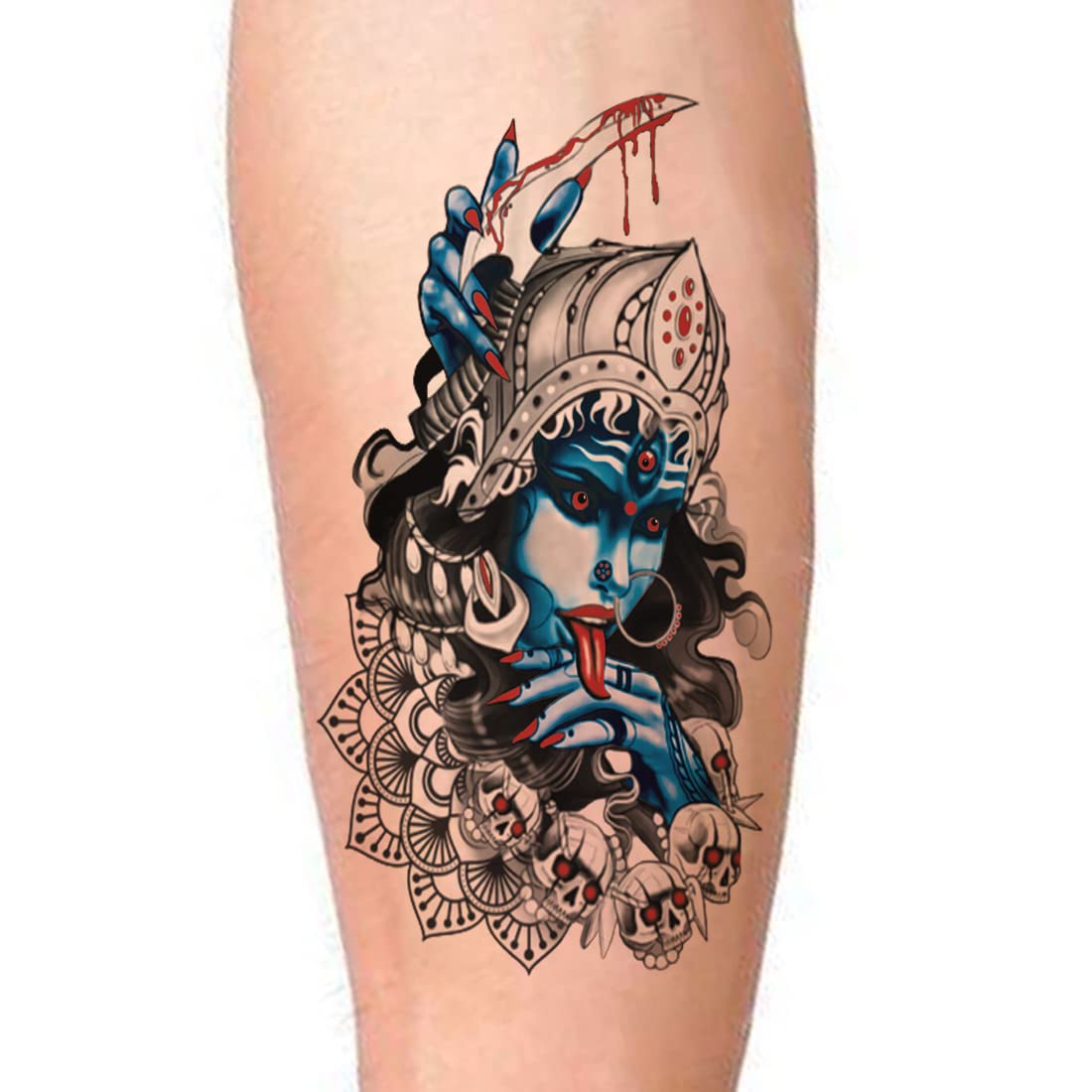 Waterproof God Kali Mata Temporary Tattoo for Men & Women - Long Lasting Fake Body Art for Festivals, Cosplay & Spiritual Events