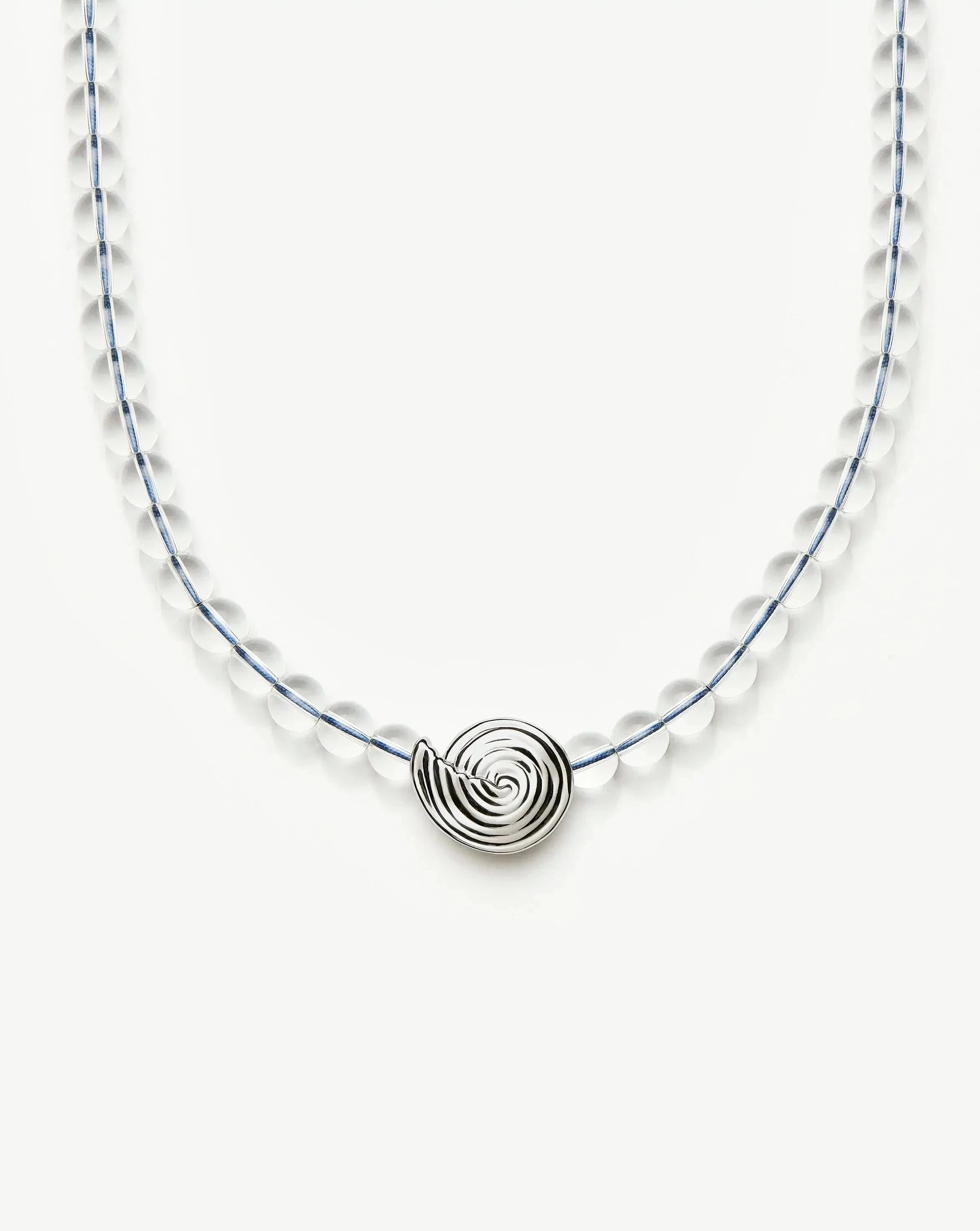 Spiral Gemstone Beaded Pendant Necklace - Silver Plated with Clear Crystal Quartz | Elegant Boho Jewelry for Women, Perfect for Parties, Weddings & Everyday Wear
