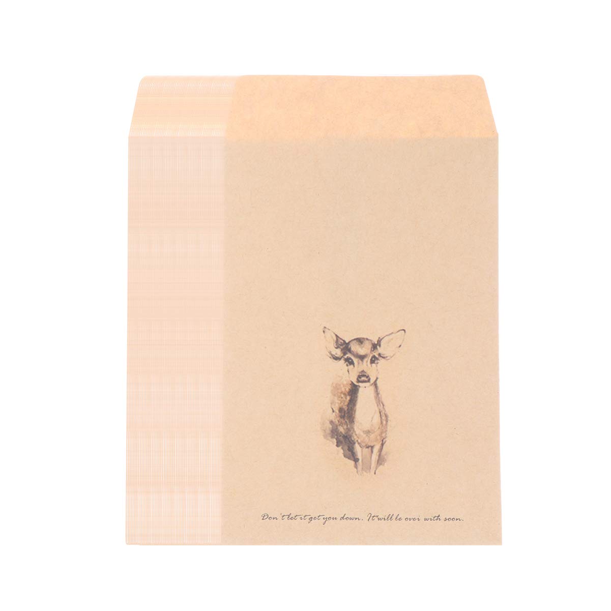 100pcs Kraft Paper Note Card Envelopes with Deer Design - Reusable Business Envelopes for Coins, Photos, Cards | Perfect for Wedding Invitations, Greeting Cards & Office Storage