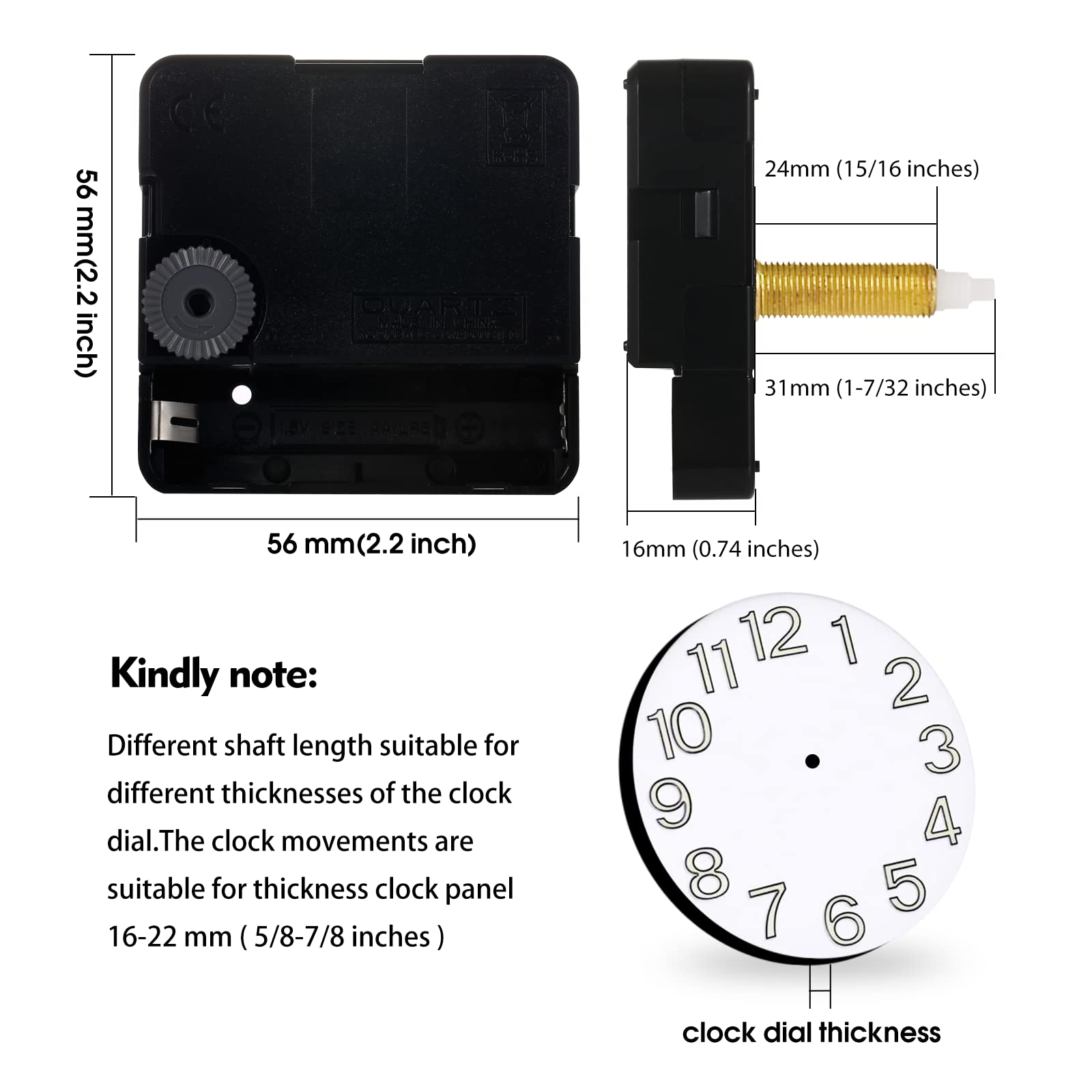 4 Pack Silent Quartz Clock Movement Mechanism with Walnut Wood Hands - Long Shaft DIY Repair Kit for 12-14 Inch Clocks | Perfect for Wall Clocks, Craft Projects & Home Decor Replacement Parts