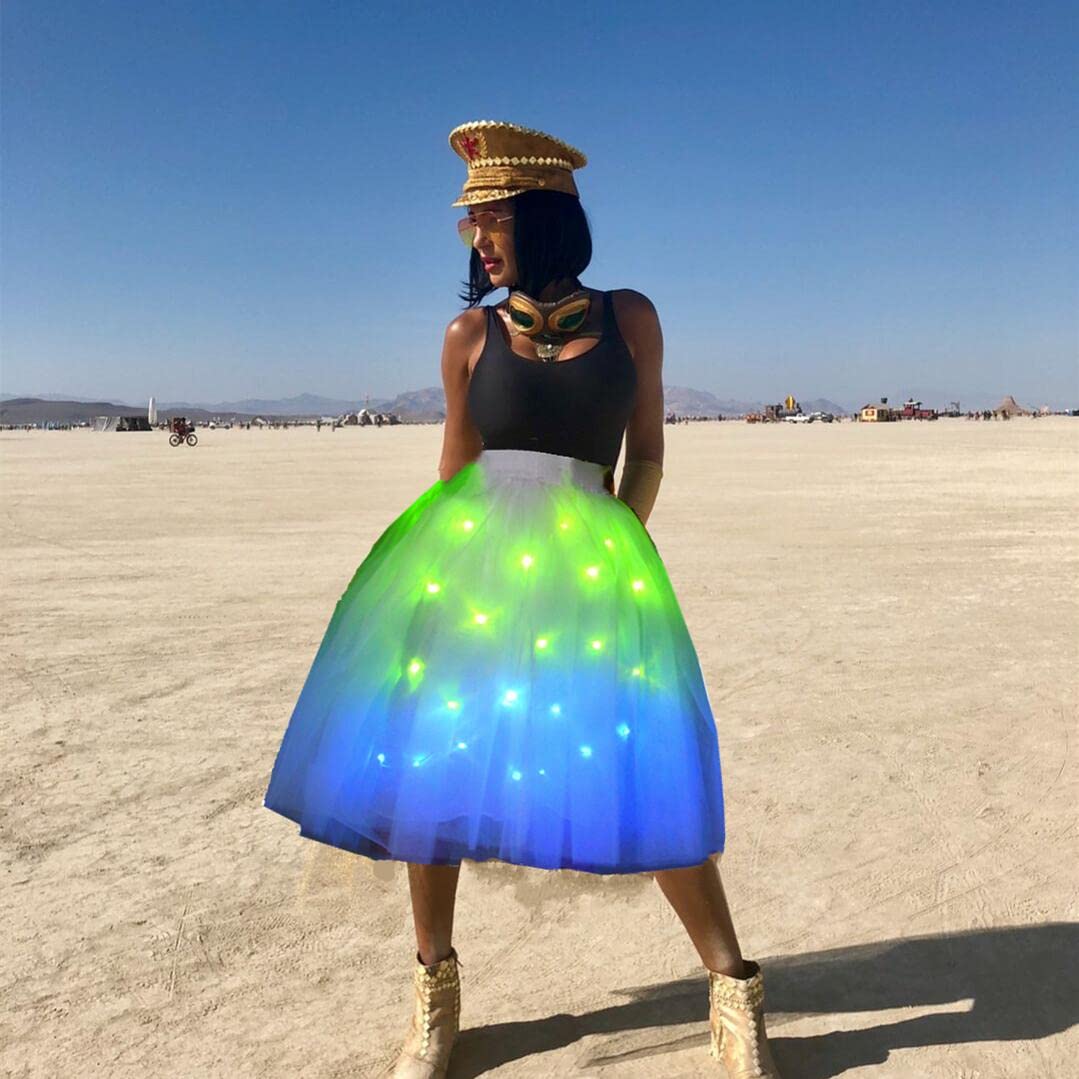 SHINYOU Women's LED Light Up Tutu Skirt - Glow in The Dark Party Dress for Halloween, Rave, Cosplay & Dance Performances