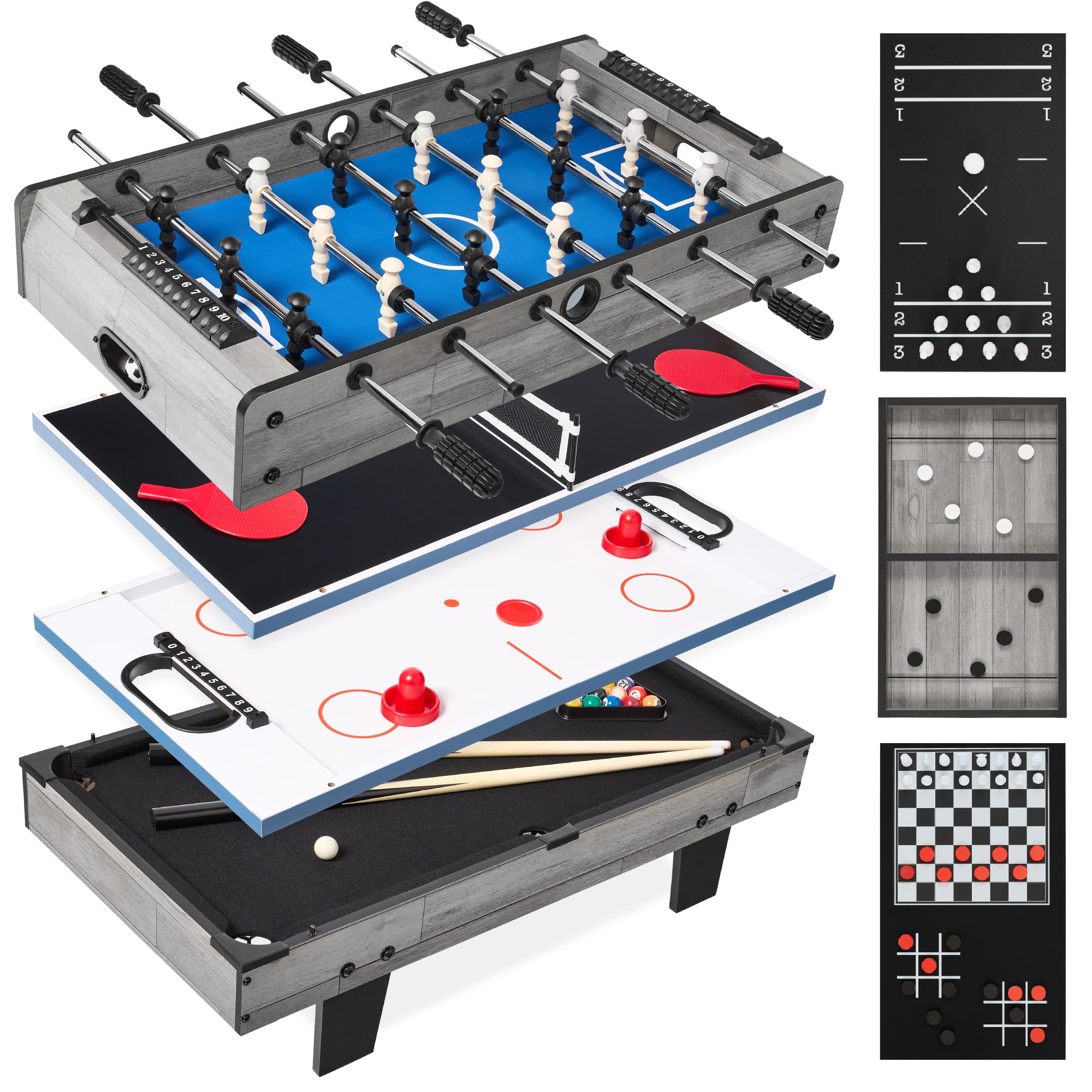 Best Choice Products 11-in-1 Kids Combo Game Table Set - Ping Pong, Foosball, Table Hockey, Chess, Checkers, Shuffleboard, Bowling | Includes 5 Accessory Bags | Perfect for Home Game Rooms, Playrooms & Family Entertainment