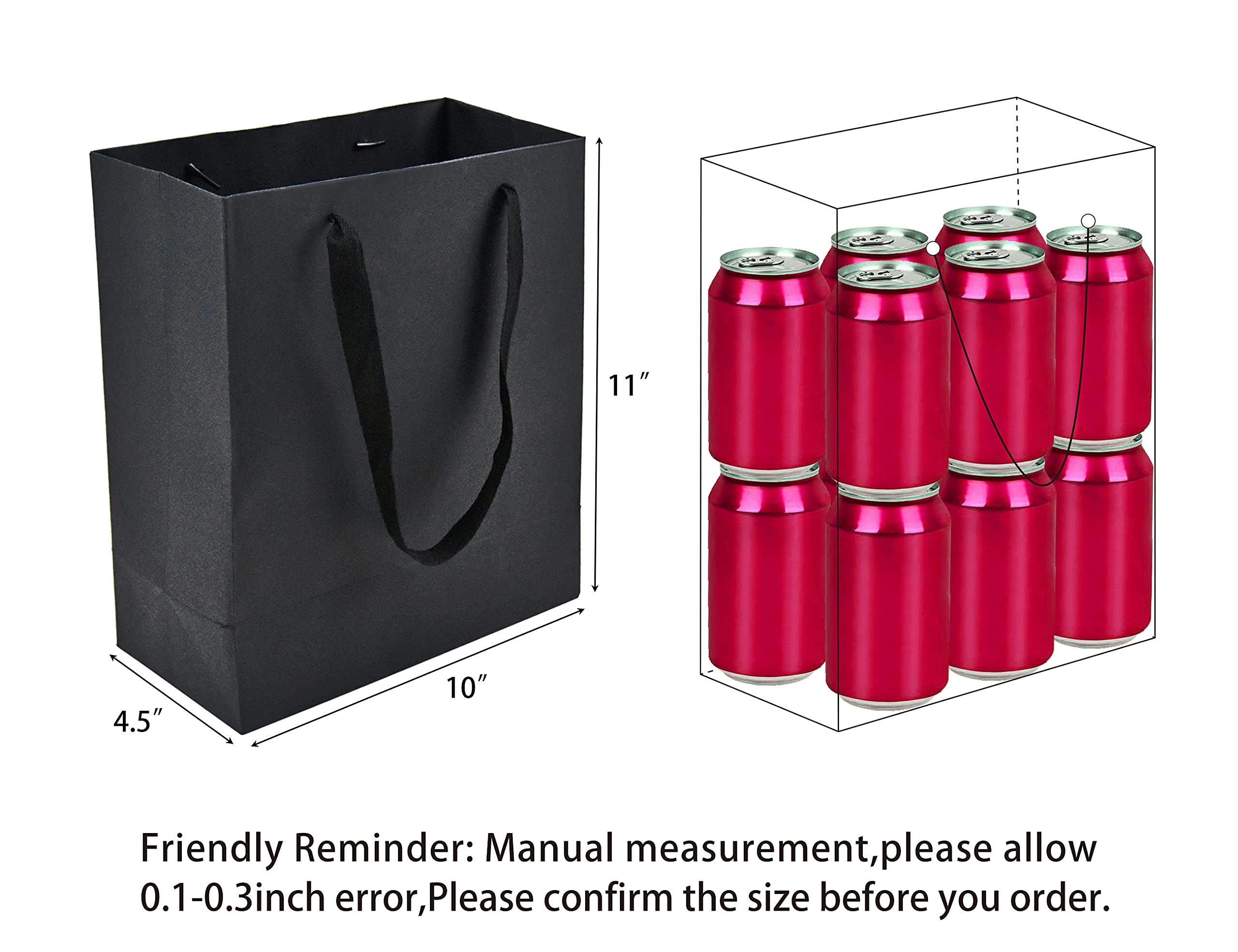 HUAPRINT 30 Pack Black Paper Gift Bags with Ribbon Handles - 10x4.5x11 Inch Shopping Bags for Retail, Party Favors, Merchandise & Wedding - Eco-Friendly Elegant Packaging for Gifts, Events & Business