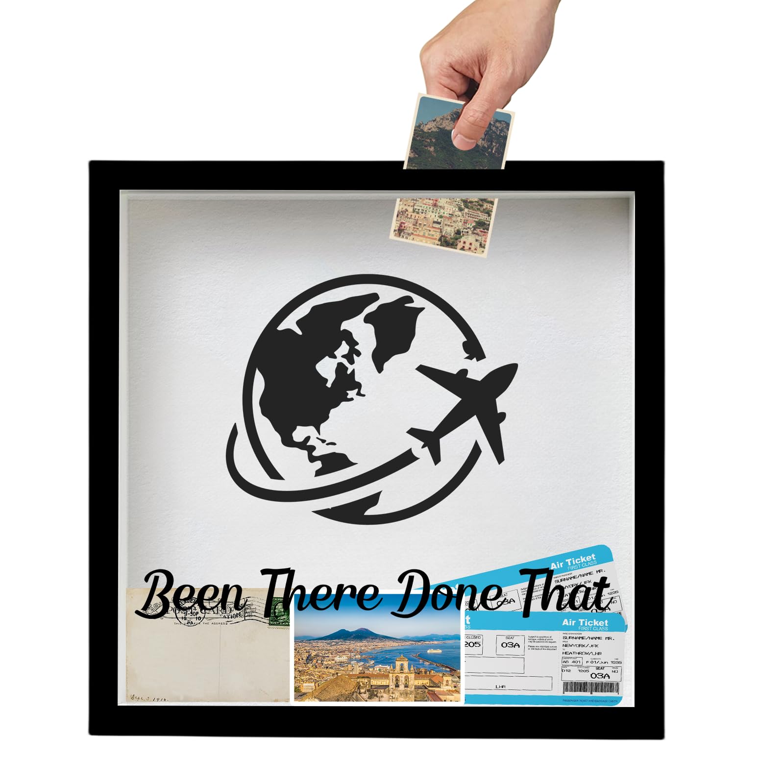 YOJO Adventure Shadow Box - 11x11 Inch Top Loading Travel Memory Display Case for Keepsakes & Mementos | Perfect for Scrapbooking, Wedding Souvenirs, and Travel Memorabilia (Black)