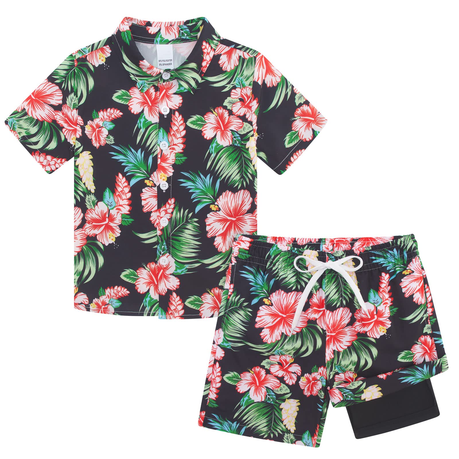 UNICOMIDEA Boys Hawaiian Shirt & Swim Trunks Set - Tropical Print 2-Piece Outfit for Kids 5-12 Years | Beach Vacation, Summer Party, Poolside Fun