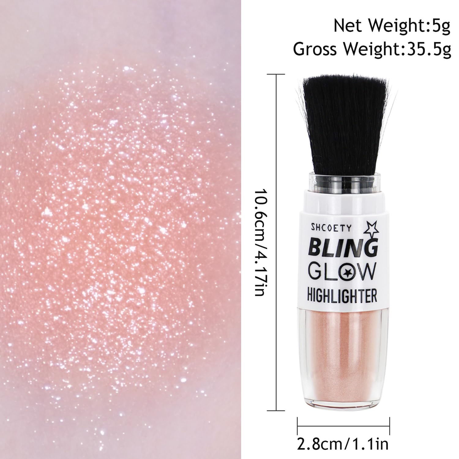 3D Glitter Highlighter Powder - Fairy Shimmer Makeup for Face, Body & Lips | Brightening Blusher & Natural Glow Enhancer | Perfect for Parties, Festivals & Special Occasions (Gold #06)