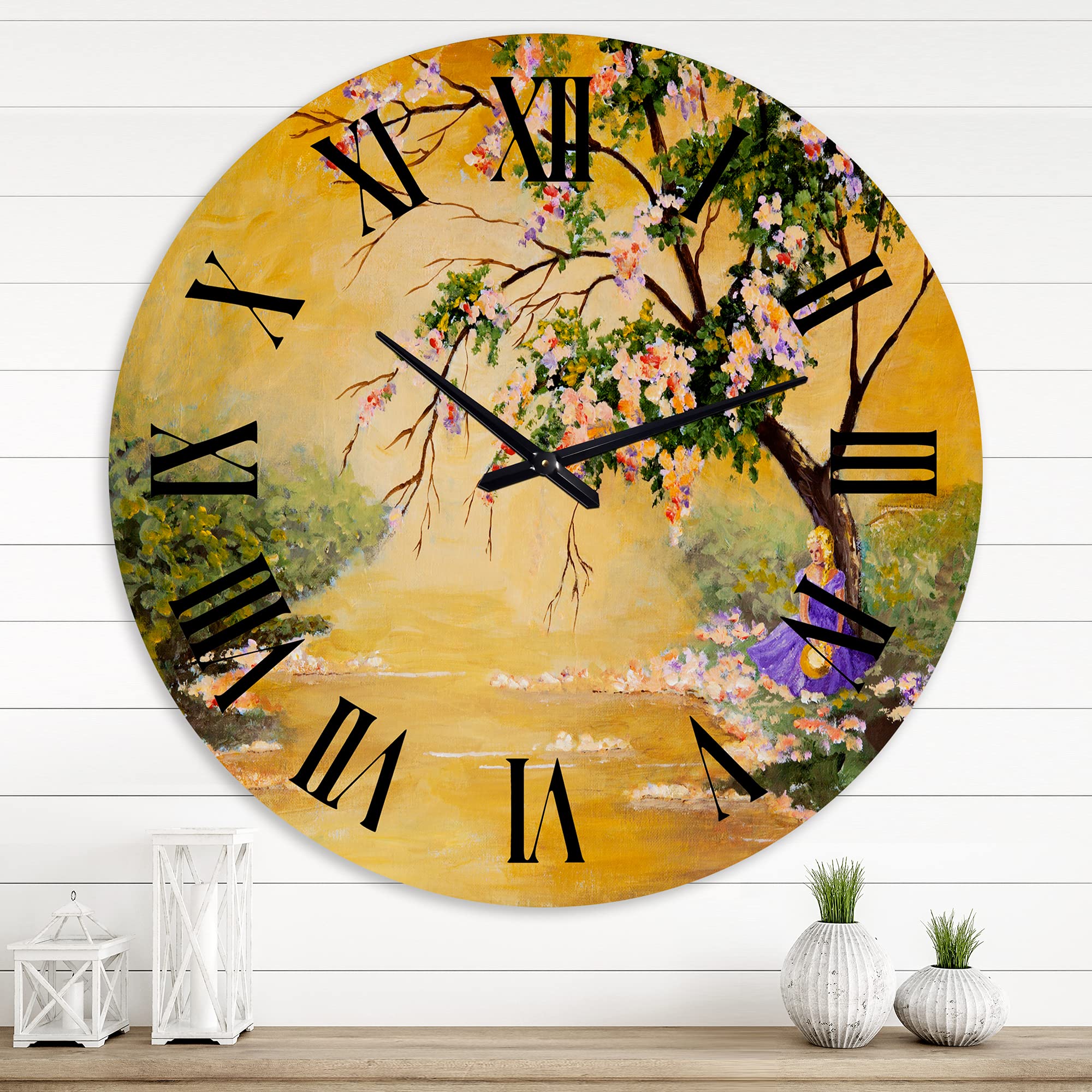 Large Floral Wall Clock - 'The Flowering Tree' Traditional Decorative Clock for Living Room, Bedroom & Office | Perfect Home Decor & Gift Idea