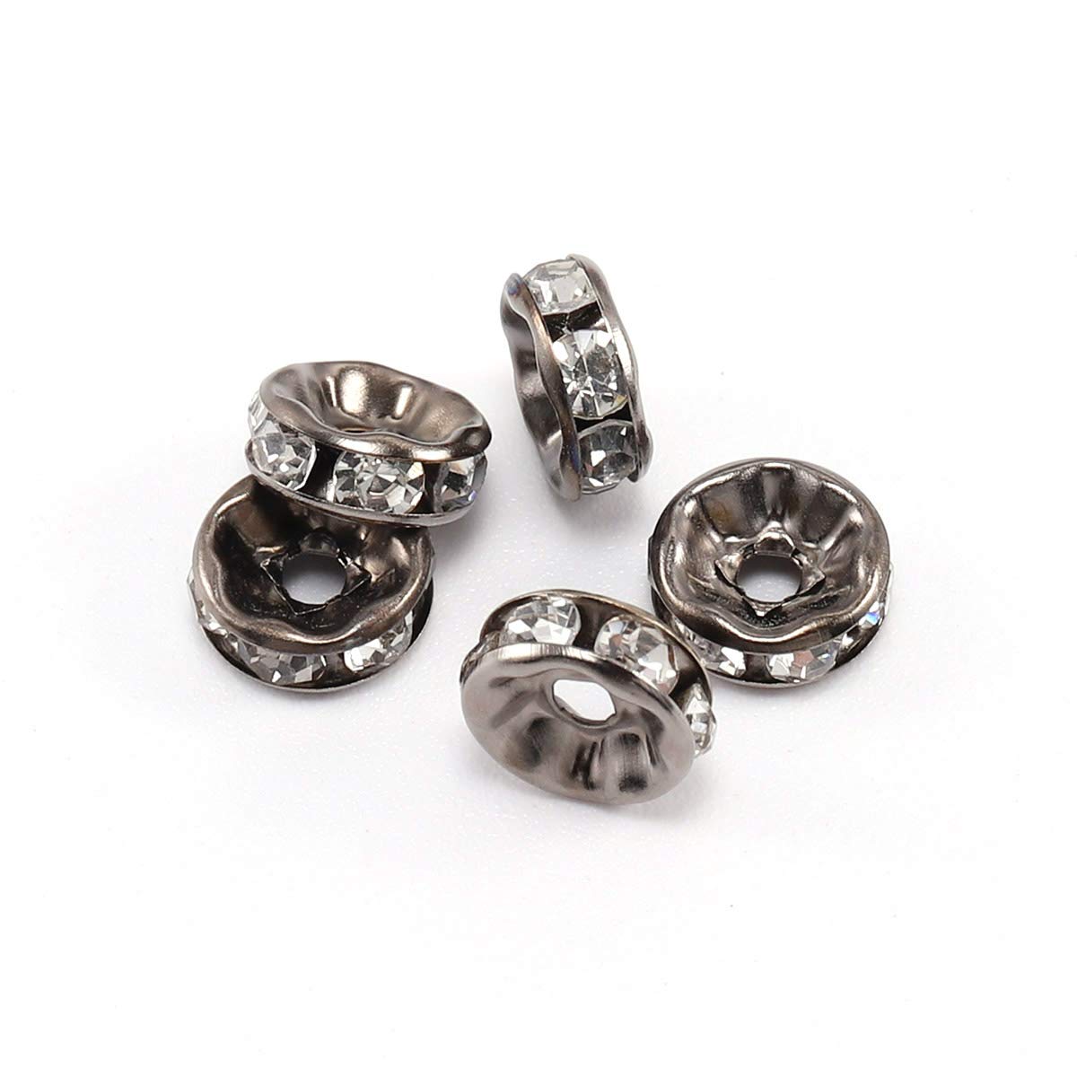 50pcs 8mm Gun Black Rhinestone Beads - Loose Crystal Rondelle Spacer Beads for Jewelry Making, DIY Bracelets & Necklaces - Perfect for Crafting, Wedding Accessories & Gift Making (8mm/0.31inch)