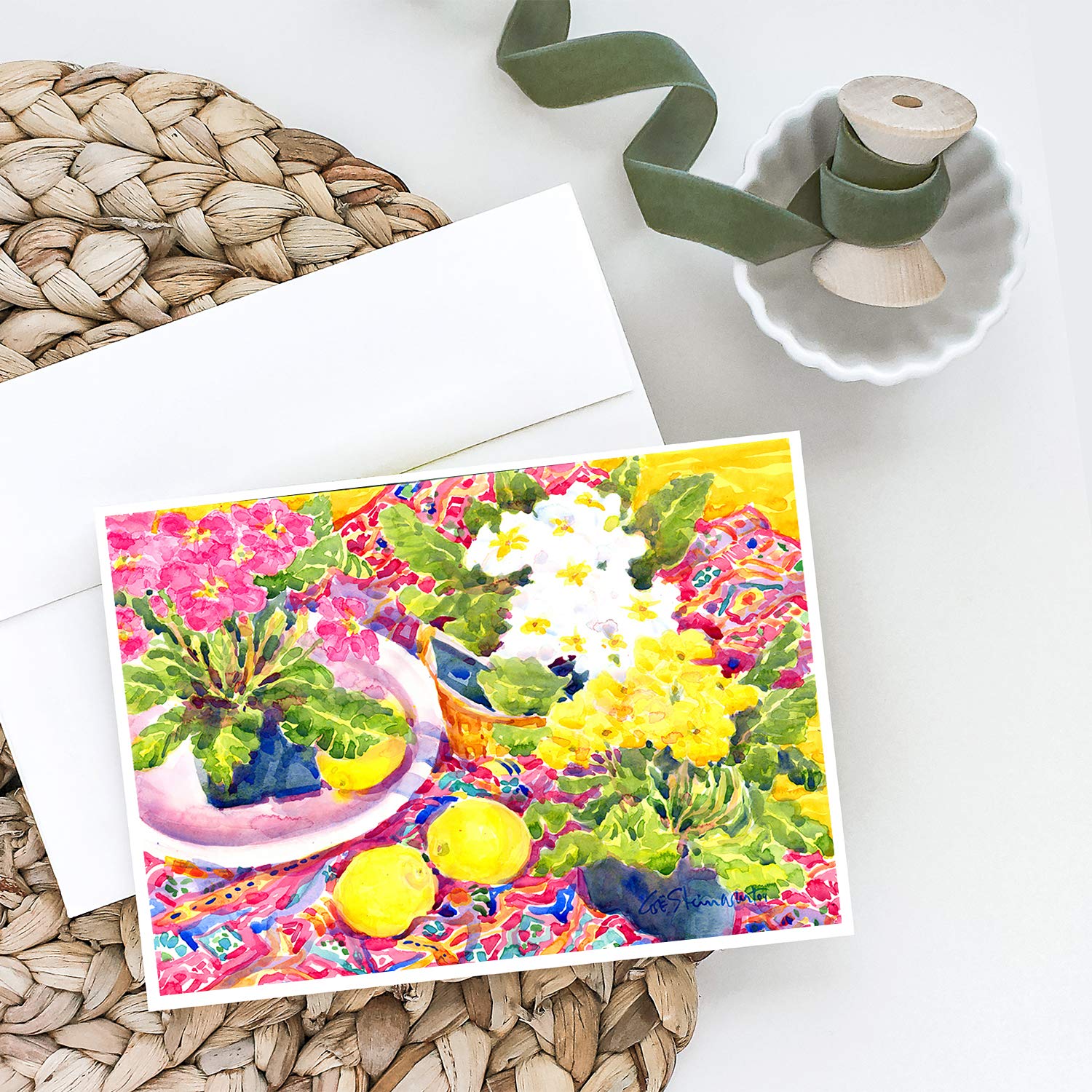 Primroses Greeting Cards & Envelopes Set - Pack of 8 Blank A7 Note Cards (5x7 Inches) with Matching Envelopes | Whimsical Floral Design for Birthday, Thank You & Special Occasions | Caroline's Treasures 6062GCA7P