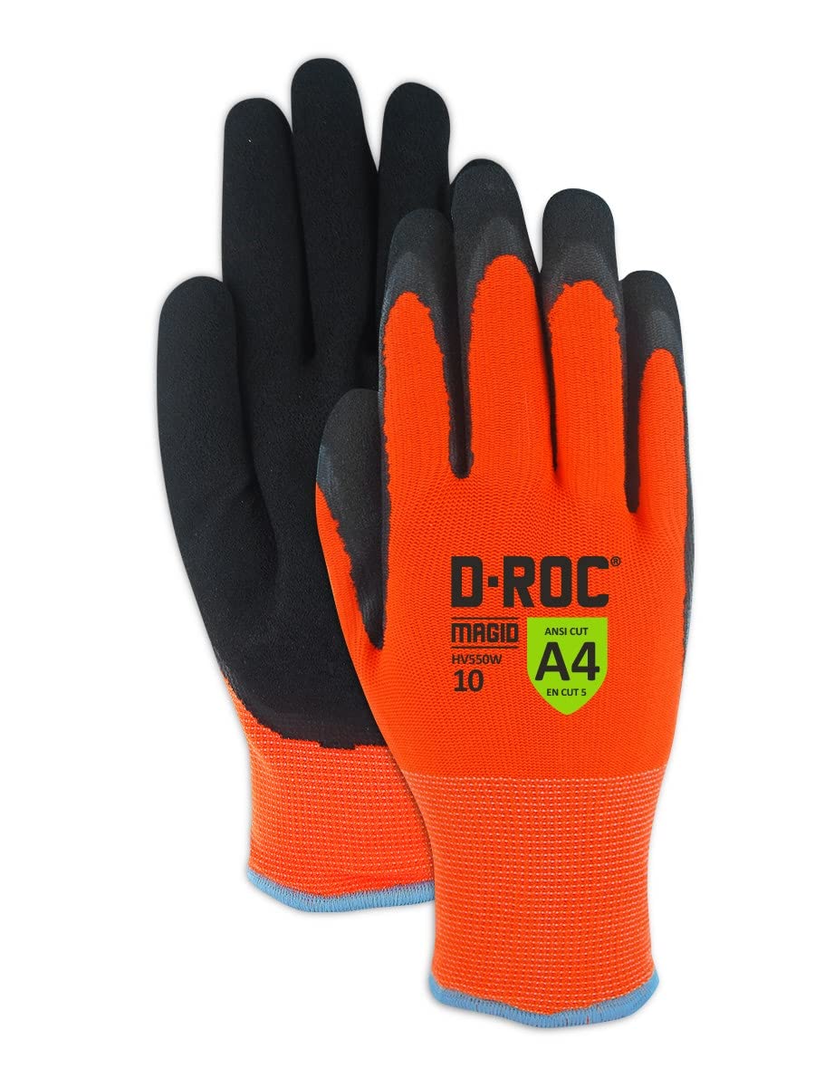 **MAGID Waterproof Thermal Work Gloves with Enhanced Grip – A4 Cut Resistant, Sandy Nitrile Coated (Nitrix) – Size 11/XXL, High Visibility 15-Gauge Hyperon Shell (HV550W) – 12 Pairs – Ideal for Construction, Warehousing & Outdoor Winter Work**