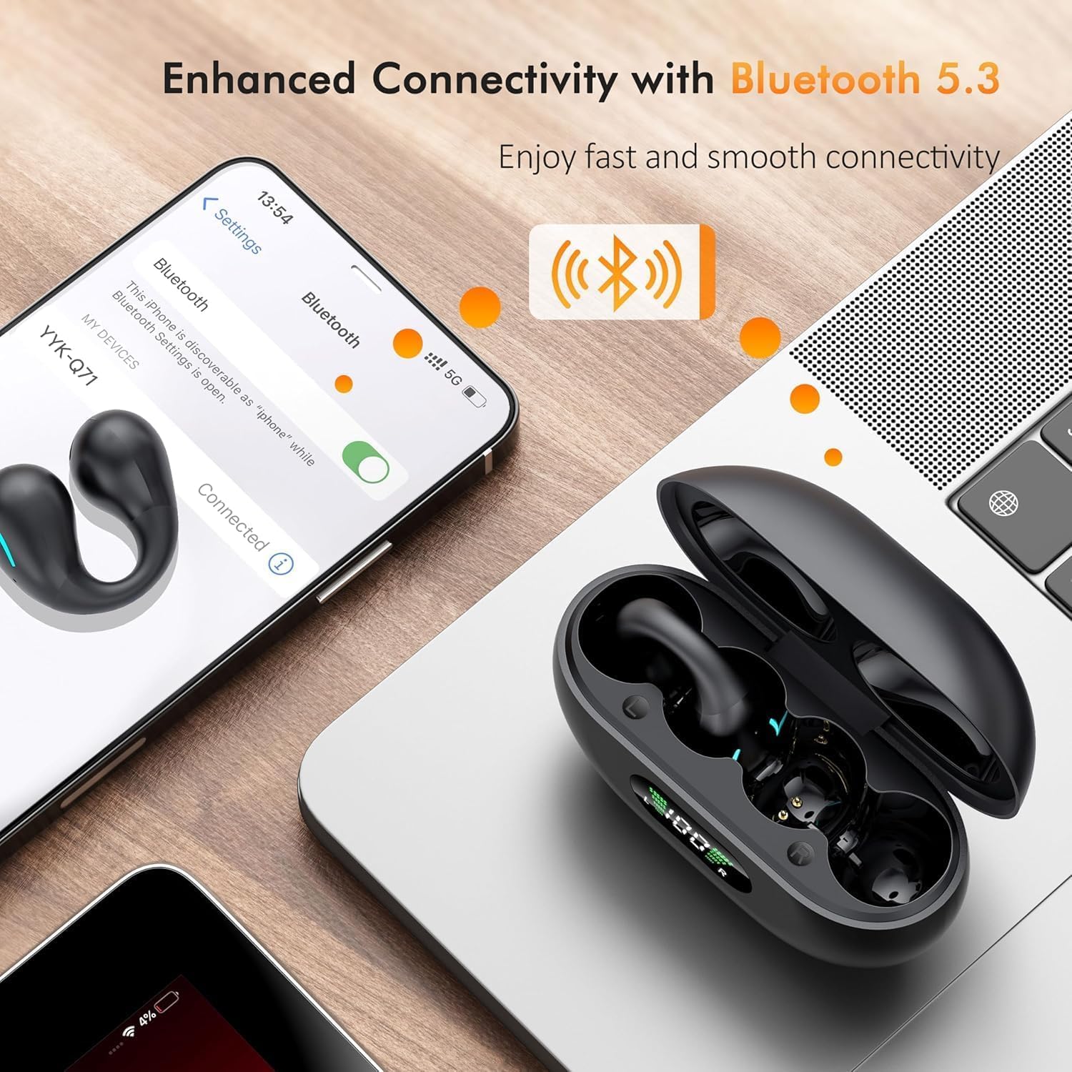 Open Ear Clip Wireless Earbuds Bluetooth 5.3 - Sports Earphones with Built-in Mic, Secure Ear Hooks & Wireless Charging Case - IPX7 Waterproof for Running, Cycling, Gym Workouts & Outdoor Activities