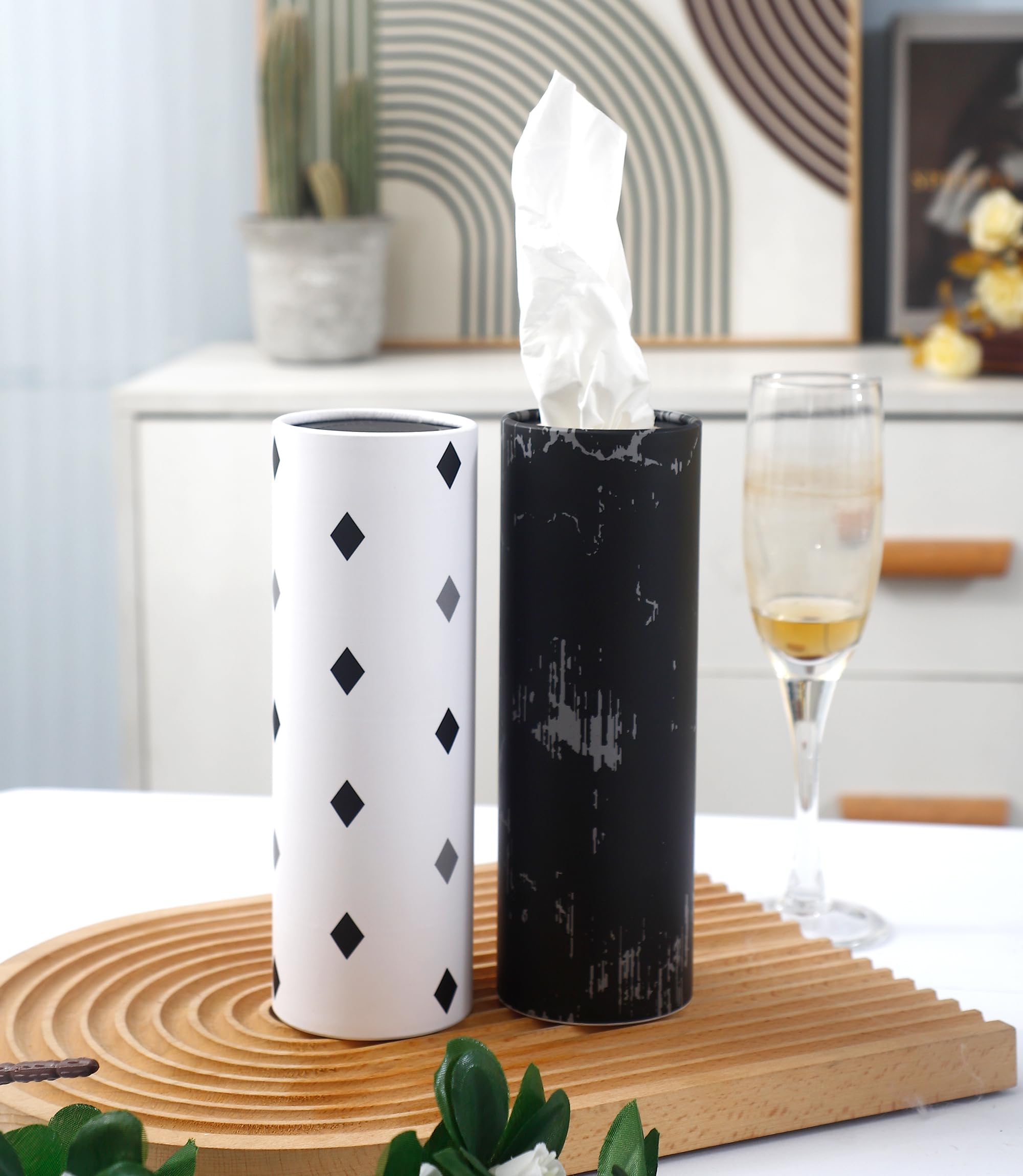 Car Tissue Holder with Travel Tissues - Black Cylinder Tissue Box Container Fits Car Cup Holders | Perfect for Road Trips, Commuting & Travel Accessories