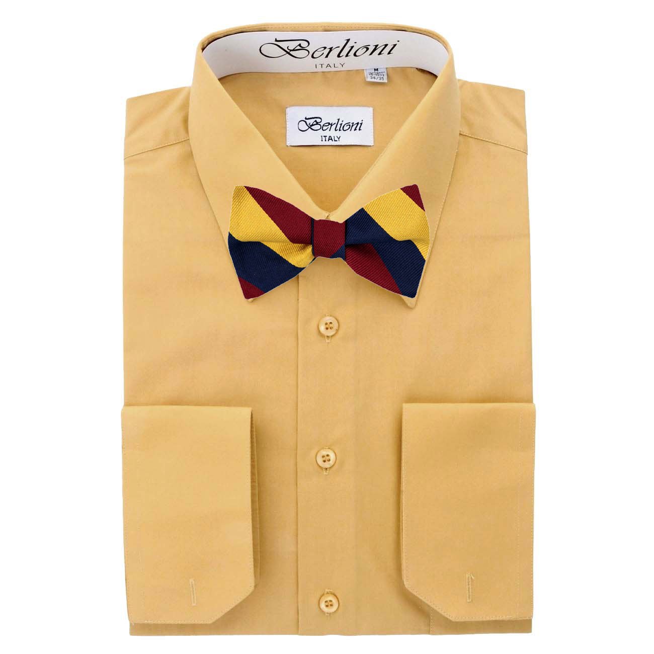 Premium Men's Green Solid Dress Shirt with Silk Self-Tie Bow Tie Set - Formal Business Attire & Wedding Party Outfit