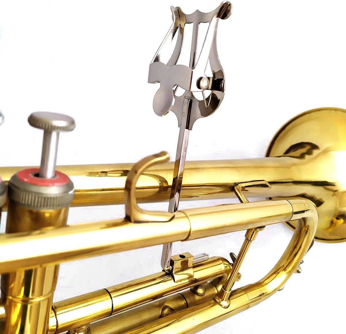 Trumpet Horn Marching Lyre Clamp-On Holder - Metal Plating Music Sheet Clip (Silver) - Perfect for Brass Band Performances & Outdoor Marching Events