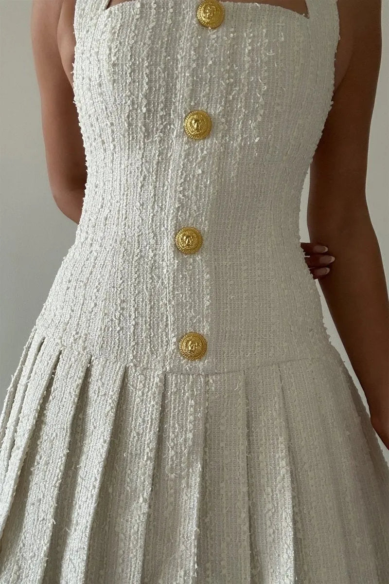Christine Halterneck Tweed Mini Dress for Women - Elegant Vintage Style Party Cocktail Dress for Night Out, Date Night, and Special Occasions
