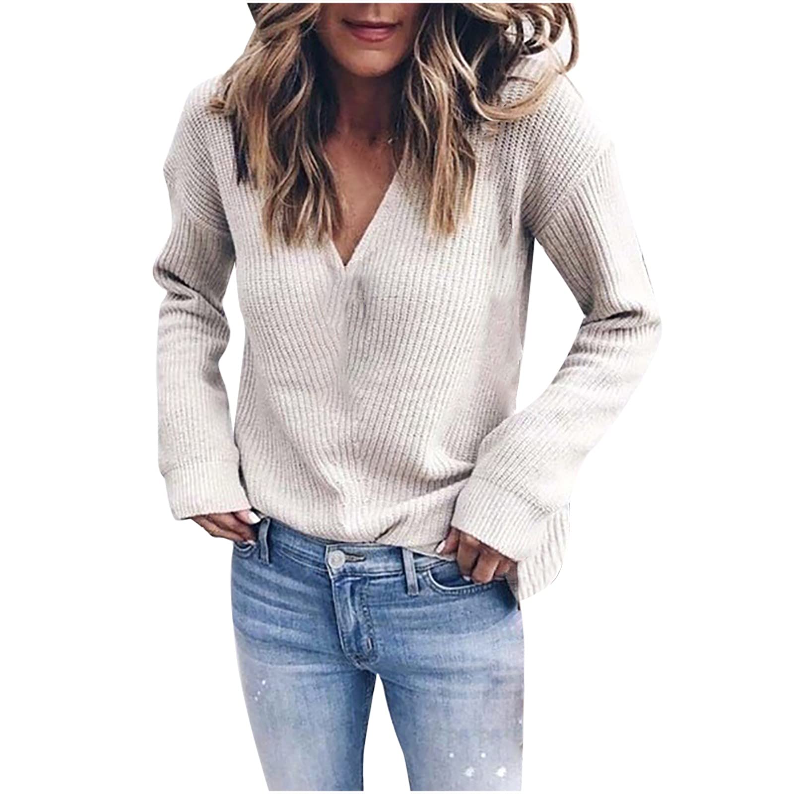 FMCHICO Women's Long Sleeve Knit Tunic Top - Soft V-Neck Henley Blouse, Loose Fit Casual Shirt for Everyday Wear | Perfect for Work, Layering & Fall Outfits