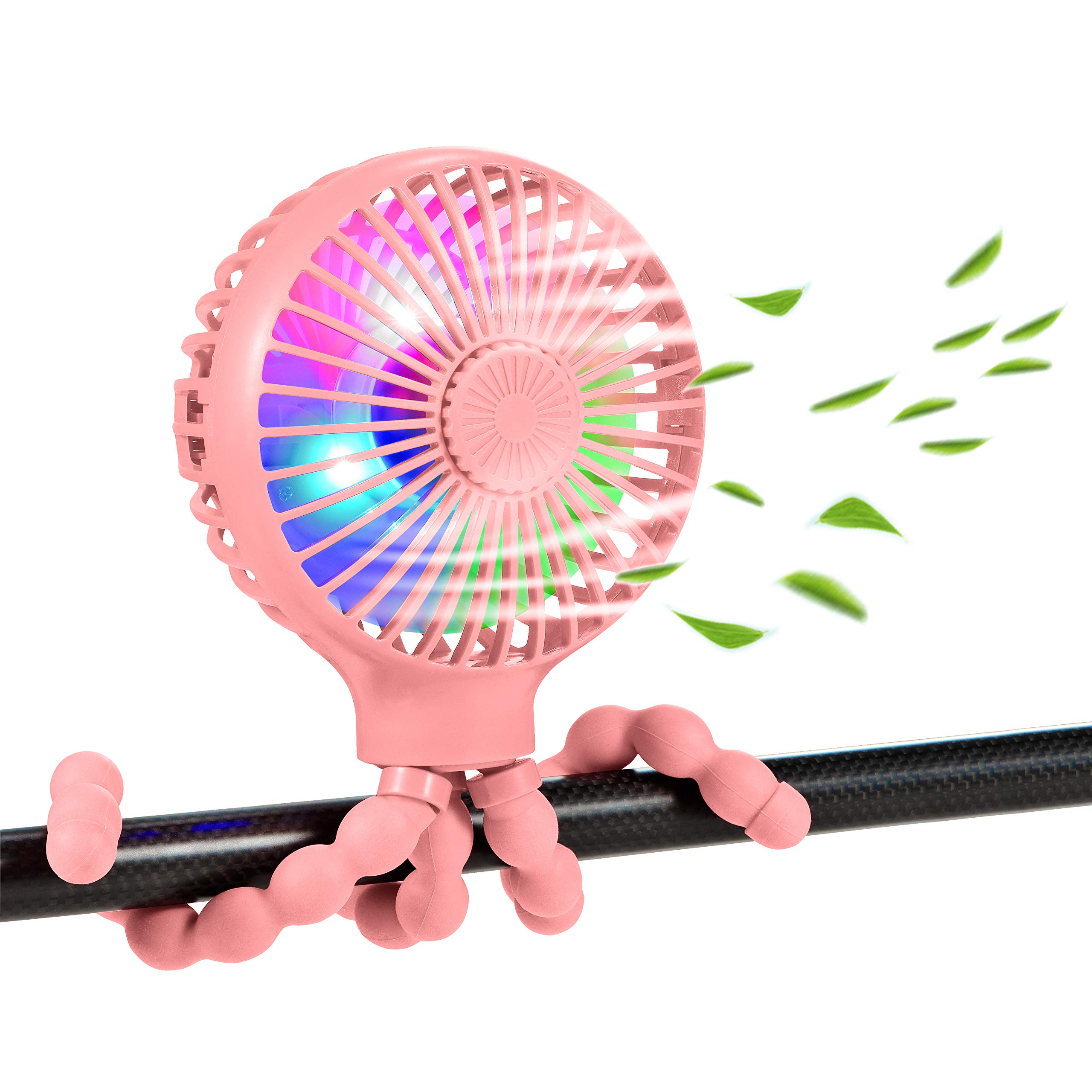 Upgraded Stroller Fan - Mini USB Rechargeable Battery Operated Desk Fan with Flexible Tripod & 3 Speed Settings | Portable Clip On Fan for Baby Car Seat, Crib, Treadmill, Office & Home Use (Pink)