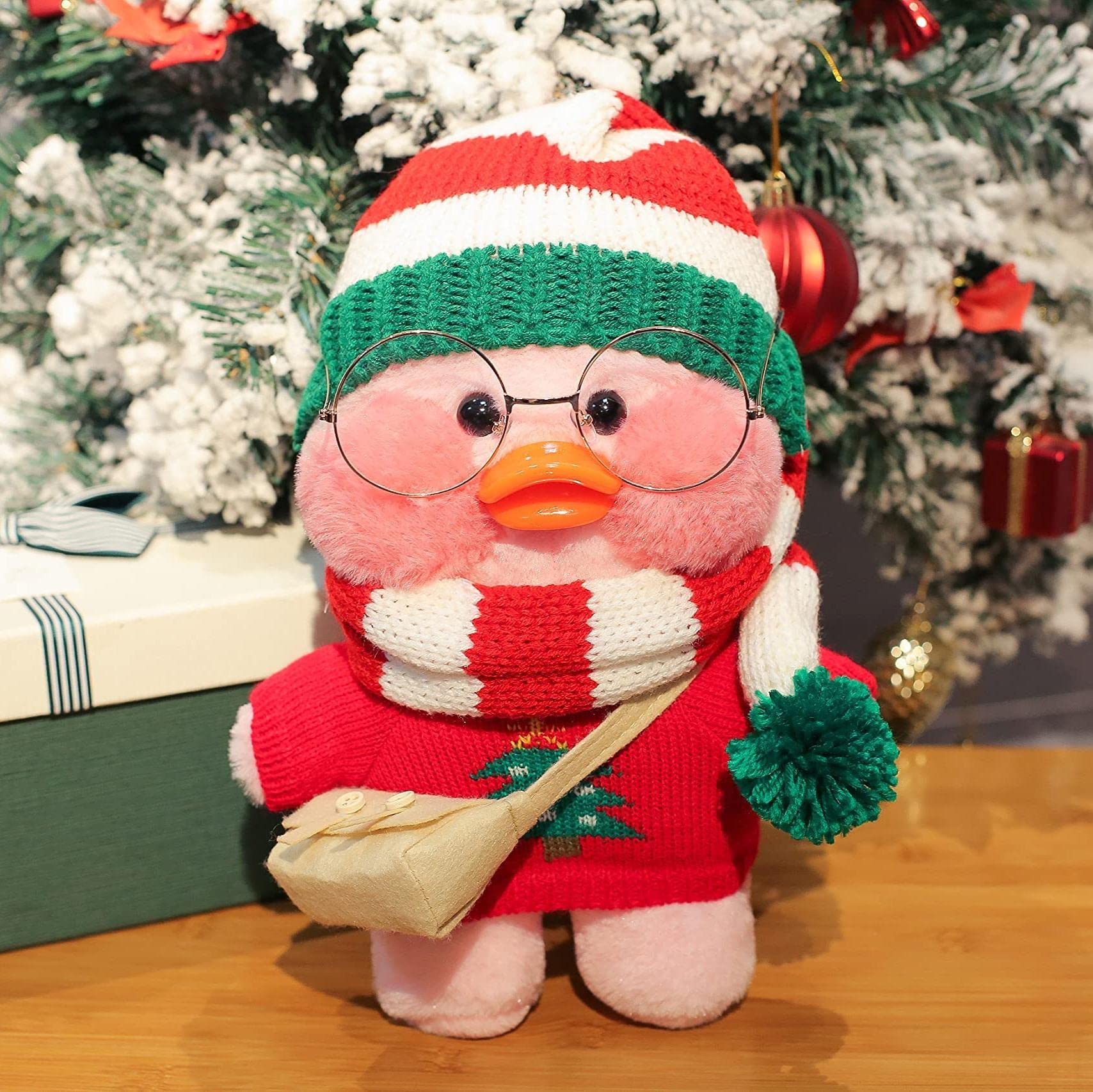 BLUEGALA Soft Green Duck Plush Stuffed Animal Toy 12in/30cm with Clothes & Hat - Huggable Gift for Kids Girls - Perfect for Christmas, Birthday & Cuddling