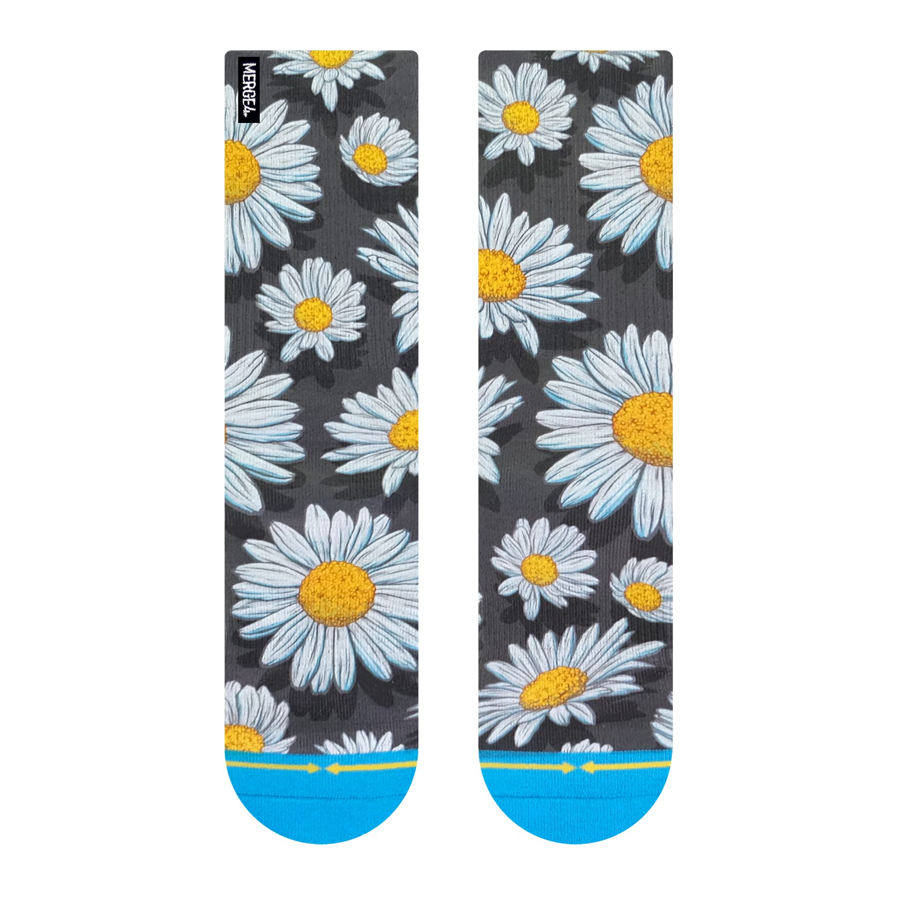 MERGE4 Spring Daisies Crew Socks for Men & Women - Floral Print Non-Slip Comfort Socks with Arch Support - Perfect for Work, Running & Everyday Wear