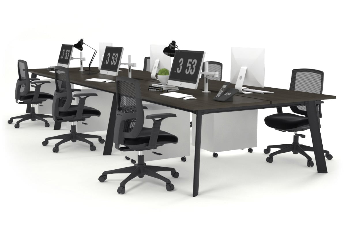 6-Person Black Frame Workstation with Cable Management - 1800L x 800W Office Desk for Team Collaboration & Open Workspaces