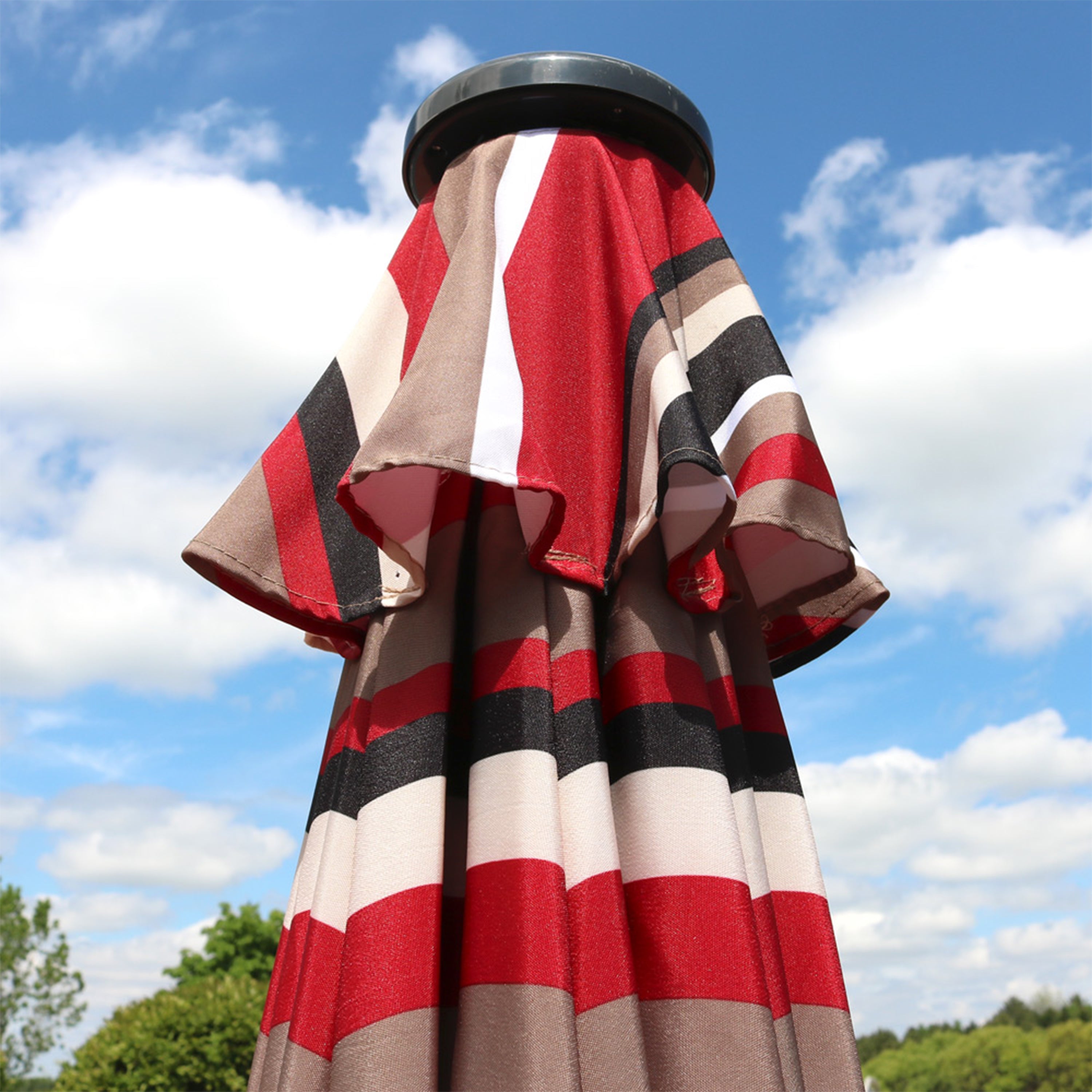 Sunnydaze 9-Foot Striped Outdoor Patio Umbrella with Built-in Solar LED Lights - Perfect for Backyard, Poolside, and Beach Relaxation